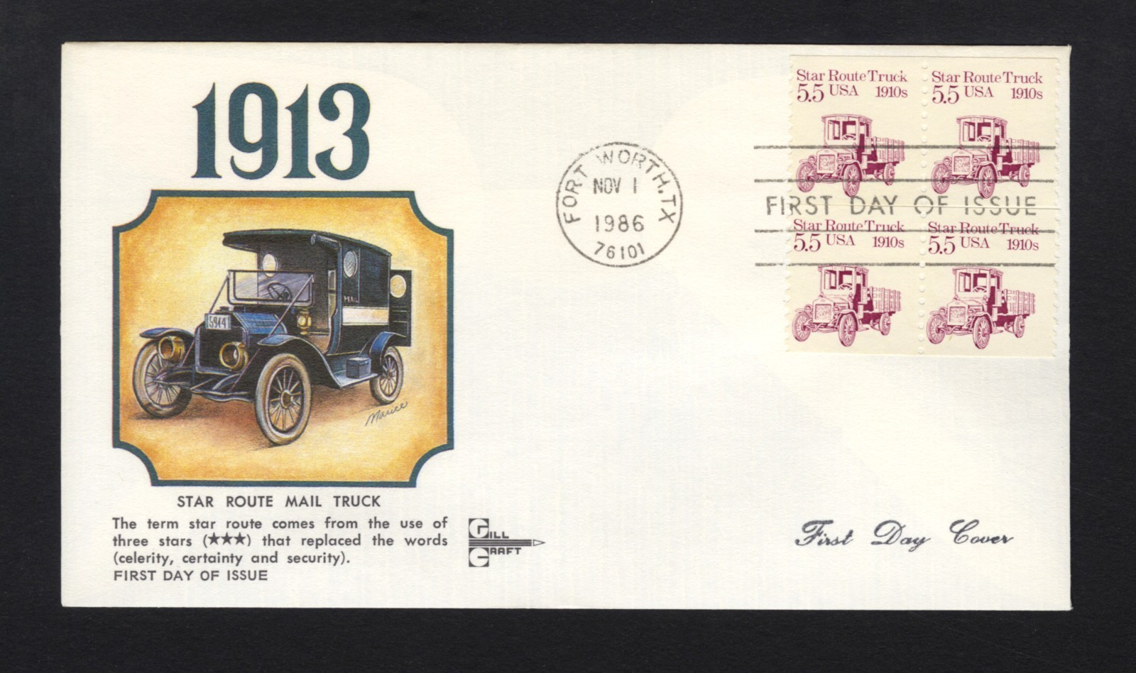 1986 Texas Sesquicentennial FDC sc 2125 First Day Cover Star Route Mail Truck