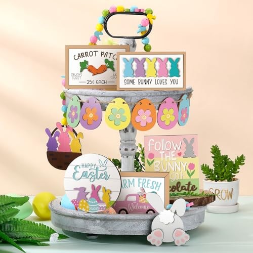 Pieces Easter Tiered Tray Decor Farmhouse Tiered Tray Spring 12 Pastel Easter