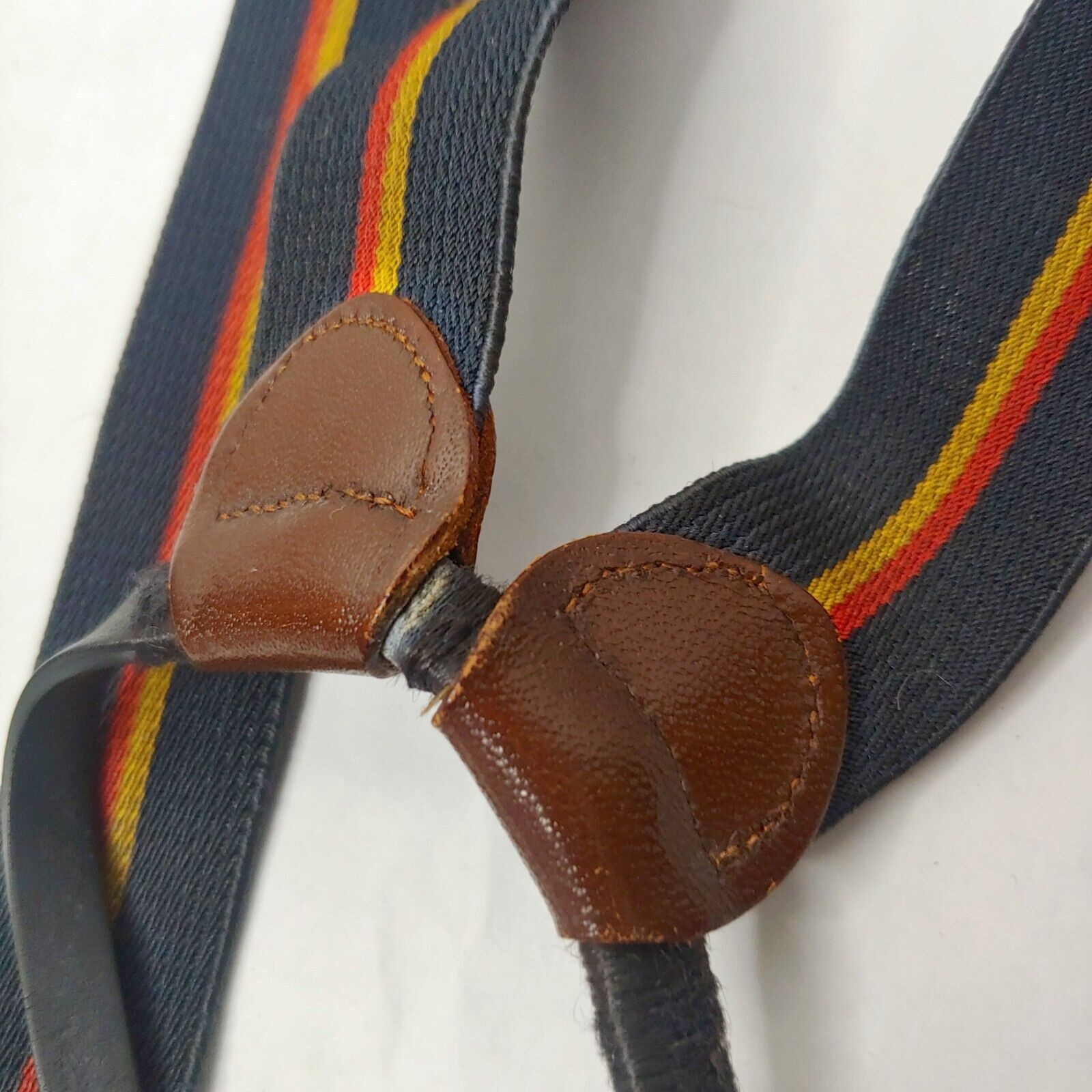 Vintage Boys Pant Suspenders Black Gold Stripe Stretch Adjustable Belt READ