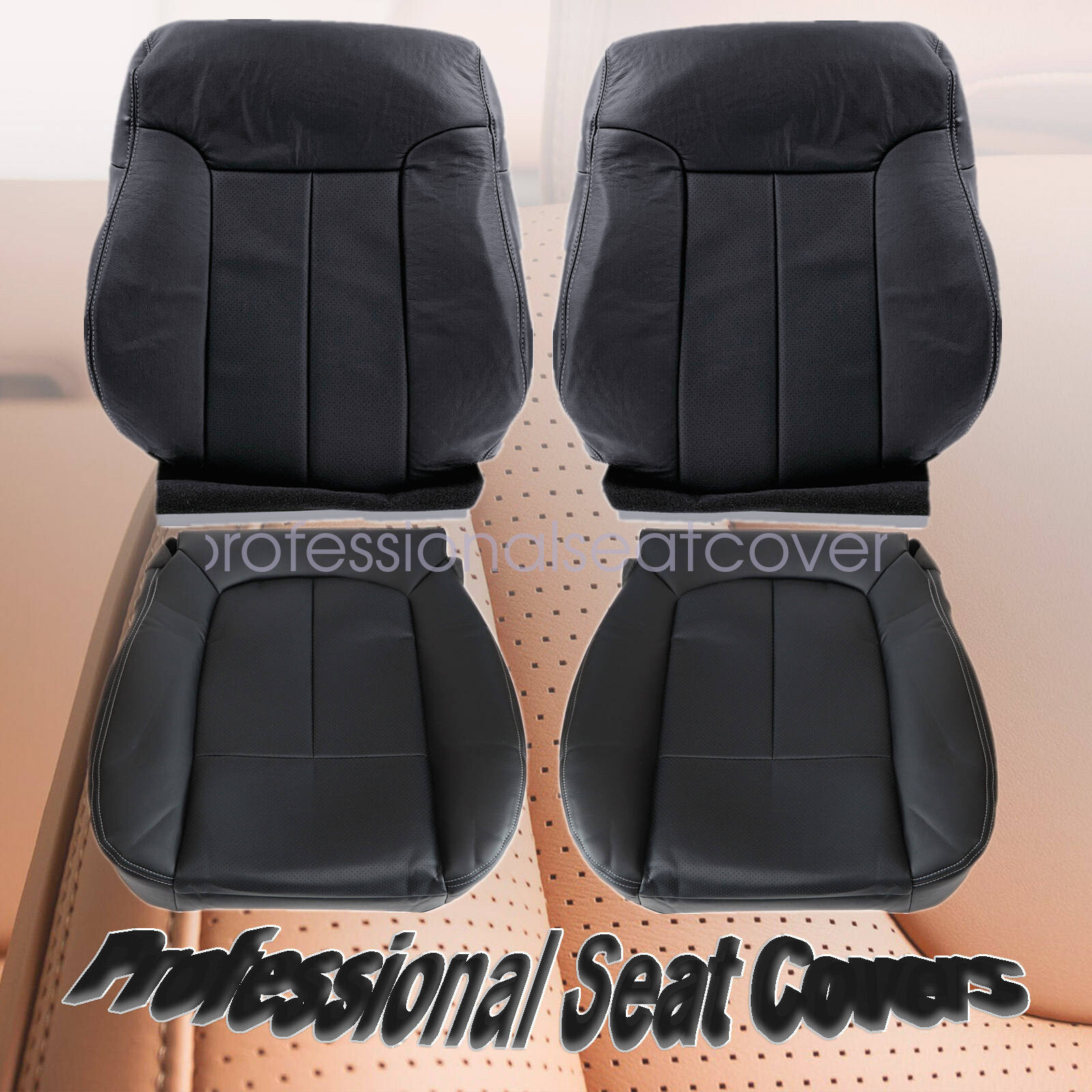 For 2009-2014 Ford F150 Lariat Front PERFORATED Leather Seat Cover Black