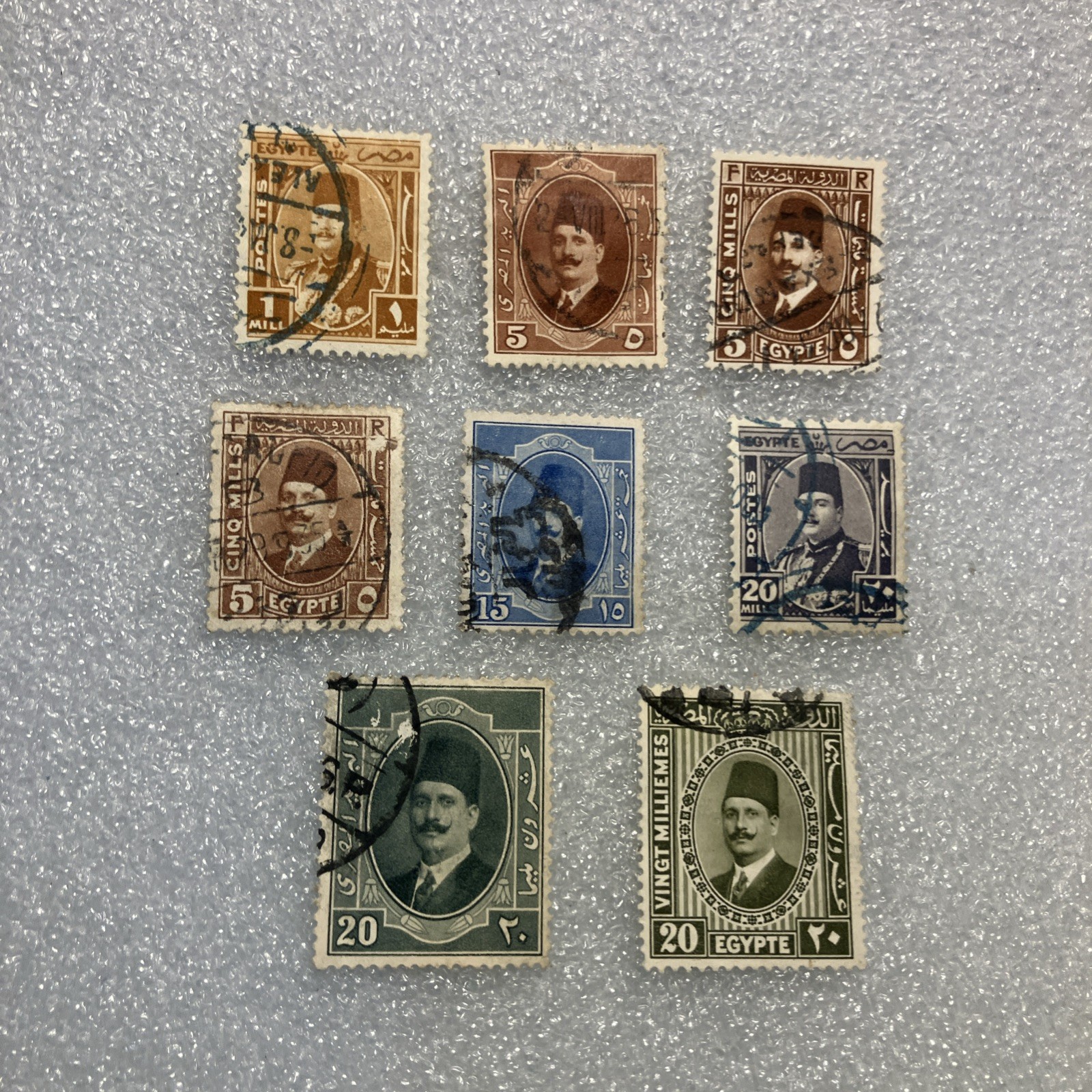 8 USED Antique 1920's Egypt King Fuad I stamps. Nice Valuable Lot; $1 Ships.