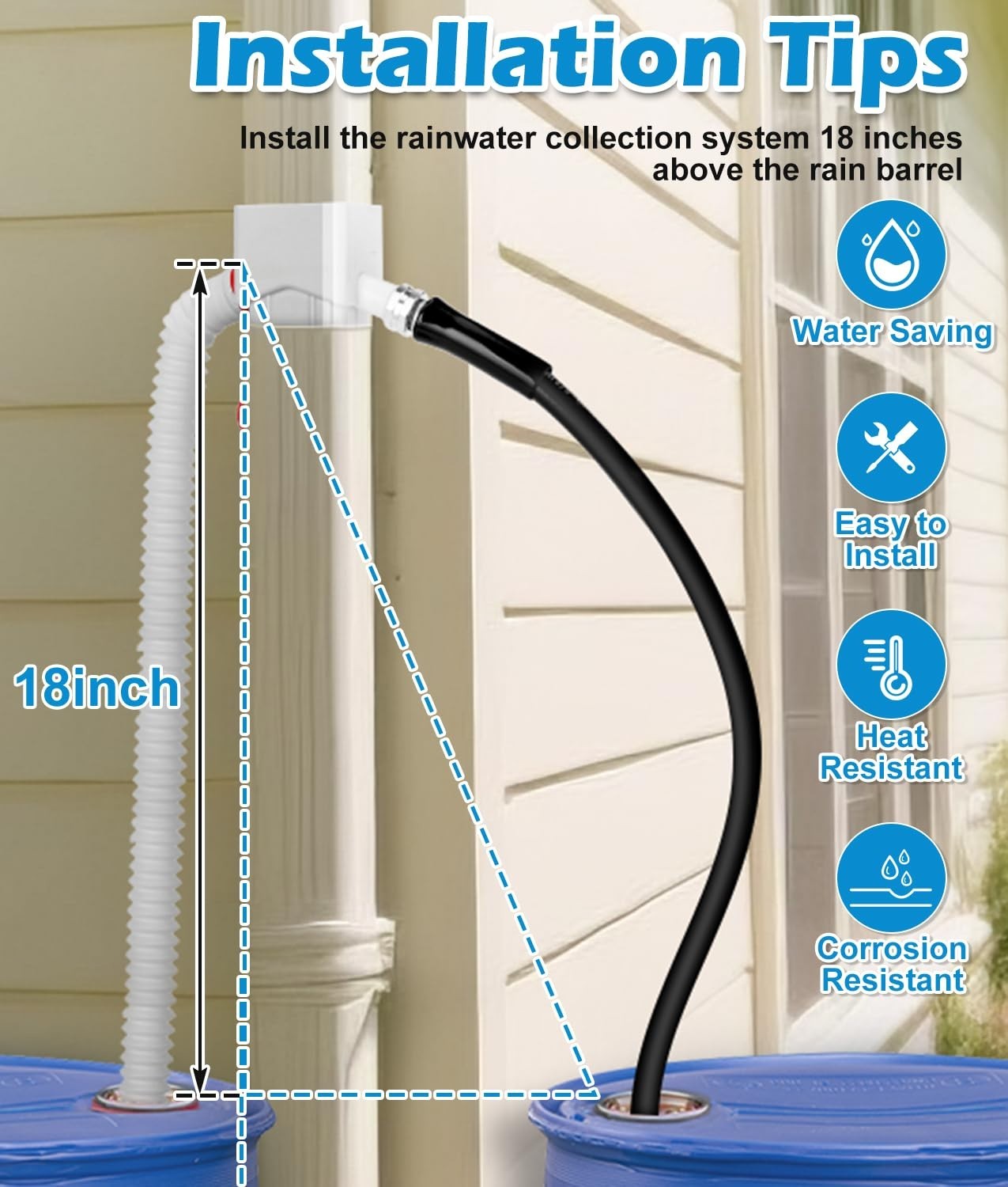 WADEO Rain Barrel Diverter for 2 x 3 Downspout with 5FT Hose