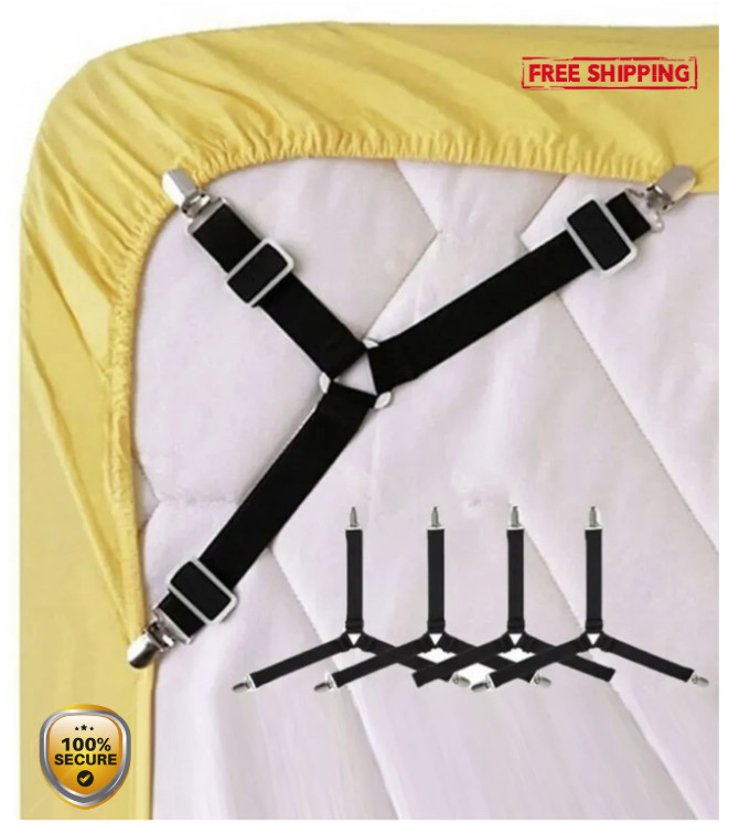 4pcs Adjustable Bed Sheet Fasteners - Metal Sofa & Quilt Clip Set - NEW