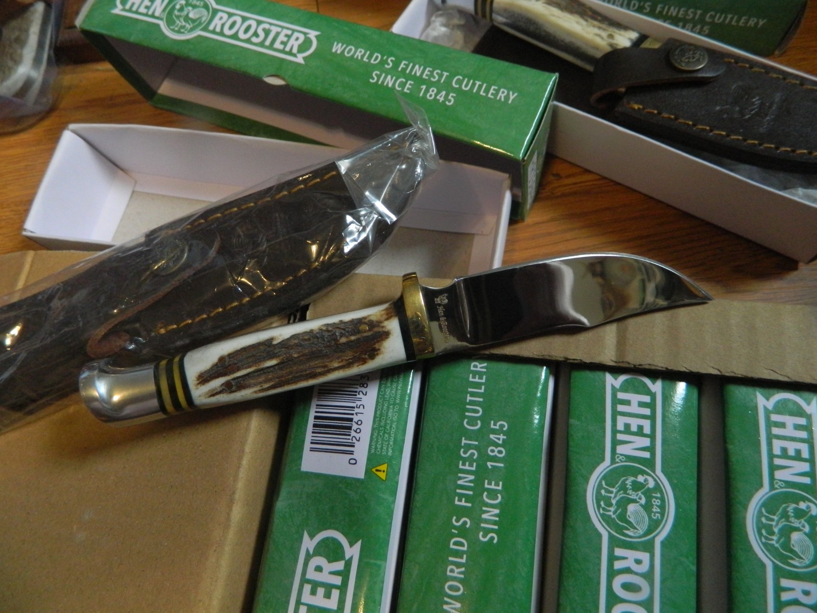 HEN & ROOSTER Fixed Blade KNIFE Stag Handle w/ Original Leather Sheath HR-5048