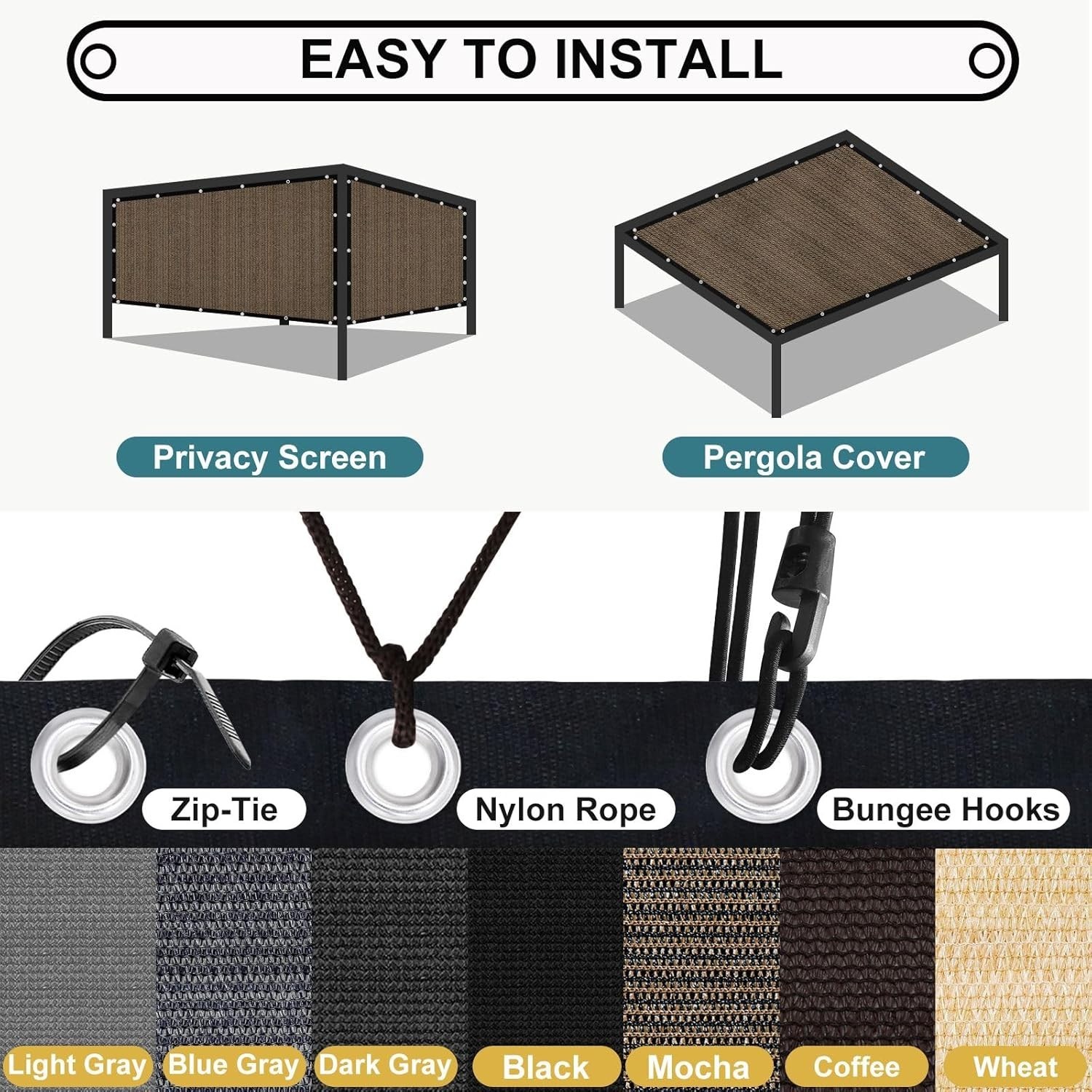 90% Sun Shade Cloth with Grommets, 10' X 12' Pergola Shade Cover Canopy, Mesh...