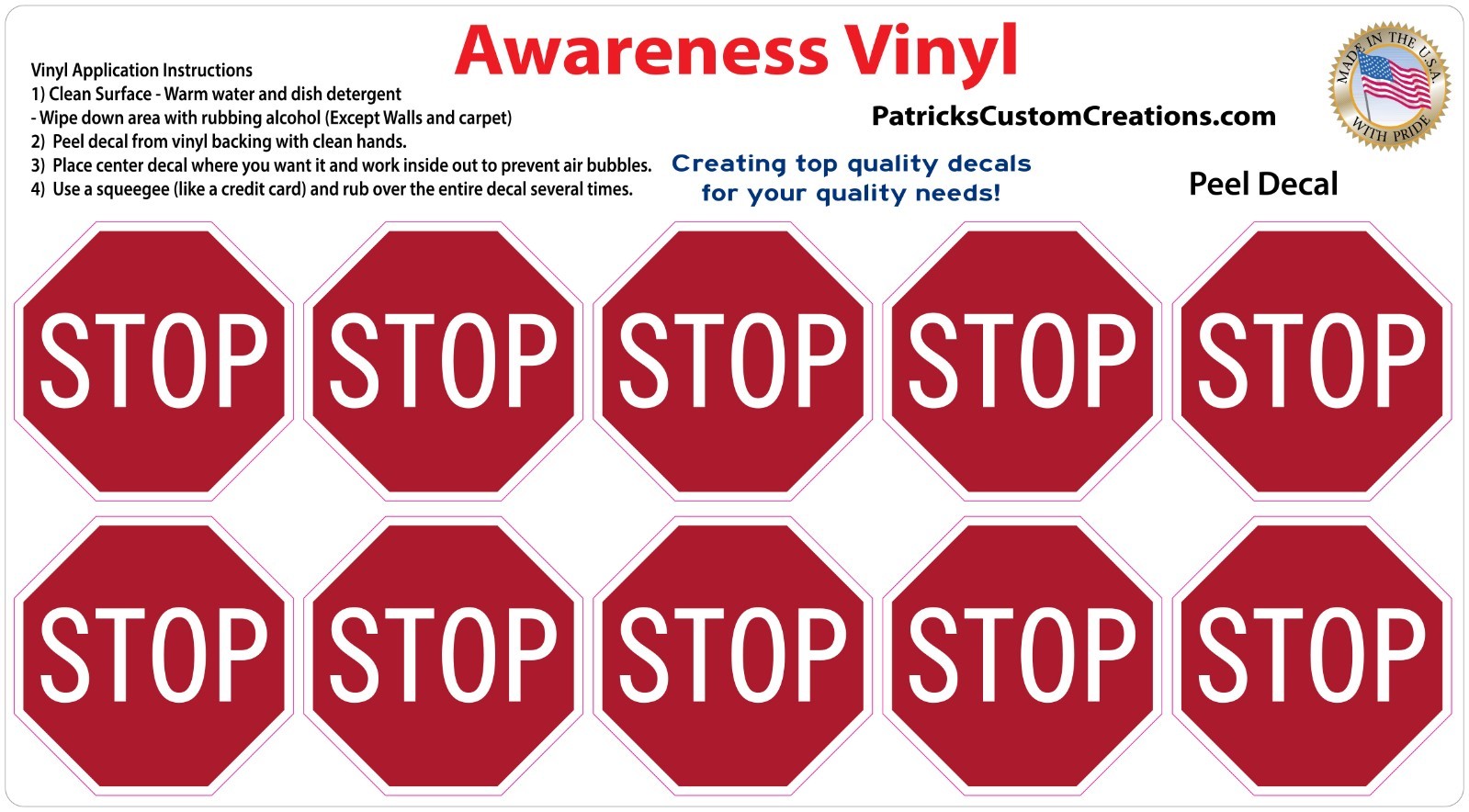 Stop Sign Stickers | 10 Vinyl Decals | 1.5" octagon shape | outdoor durable