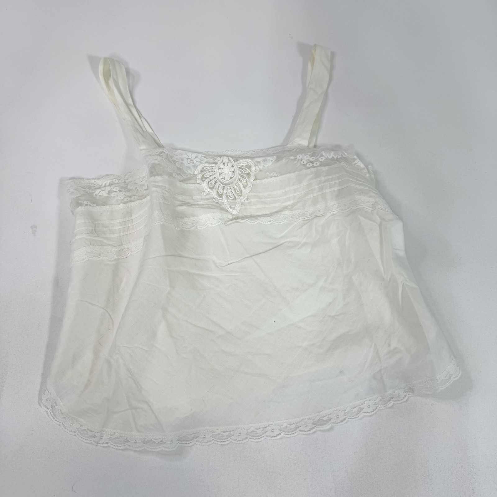Vintage Lucie Ann II Camisole Womens Large White Lace Trim Tank Made In USA