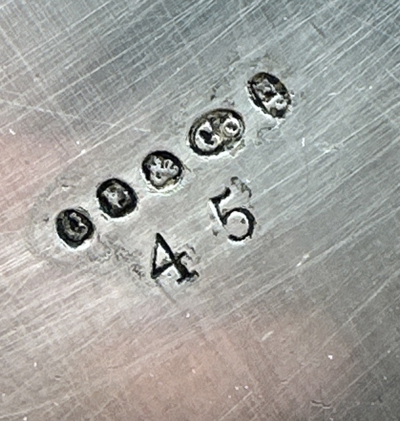 Footed 19th century silverplated cruet (maybe) Charles Ellis & Co w/ 3 Bottles