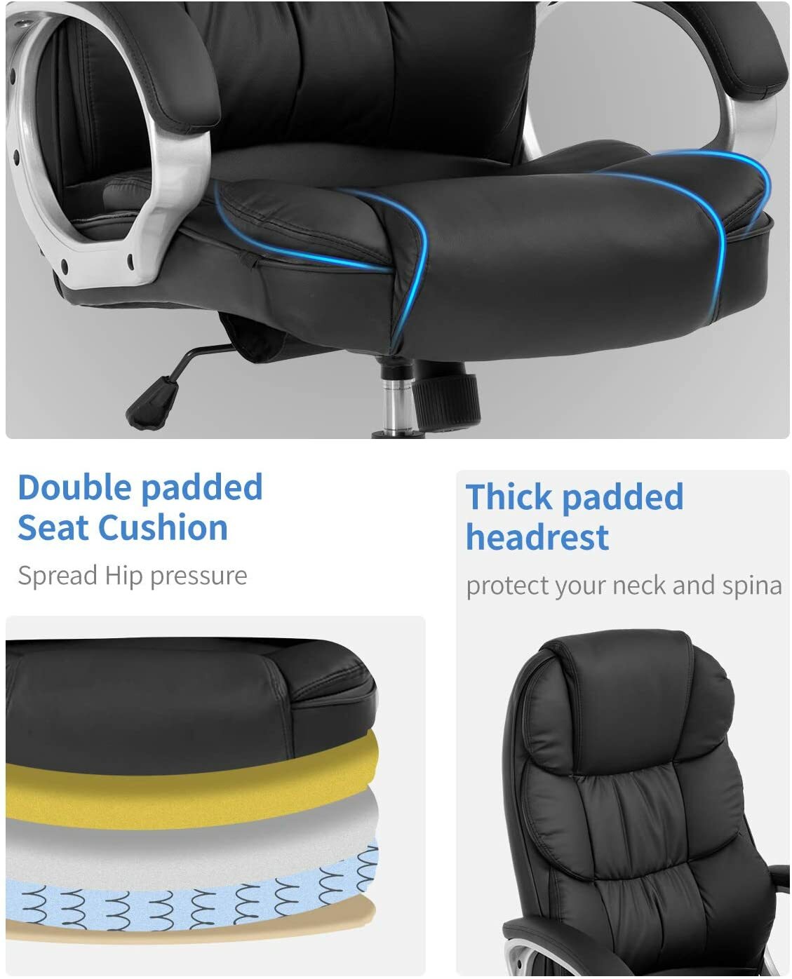 High Back Leather Office Chair Executive Office Desk Task Computer Chair