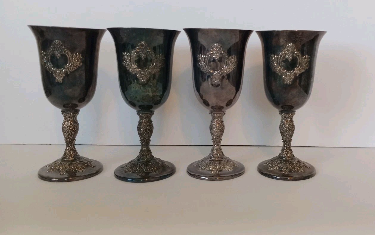 4 International Silver Company 7" Wine Glasses, Goblets COUNTESS Ornate