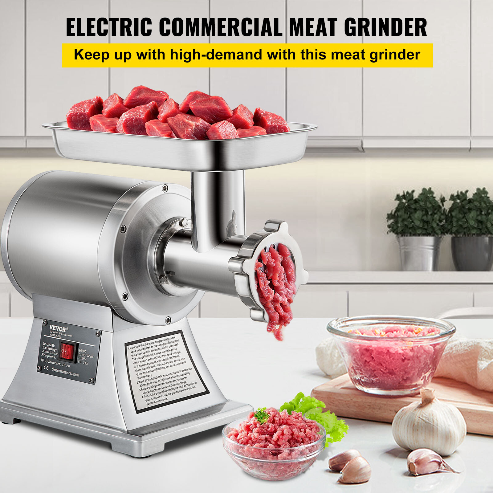 VEVOR 550lb/H Commercial Electric Meat Grinder 1.5HP Heavy Duty Sausage Stuffer