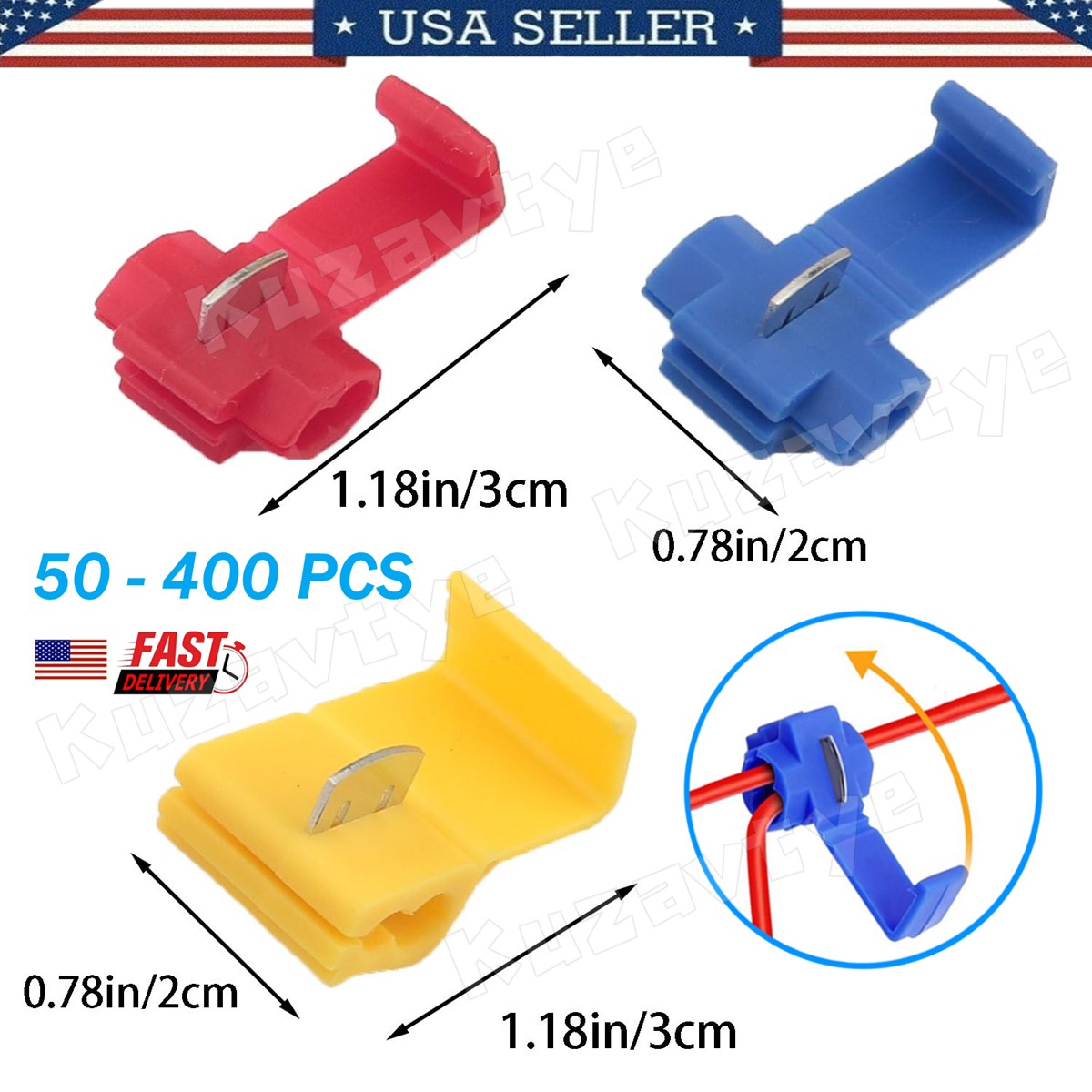 50/400Pc Insulated T-Tap Quick Splice Wire Connectors Snap Cable Crimp Terminals