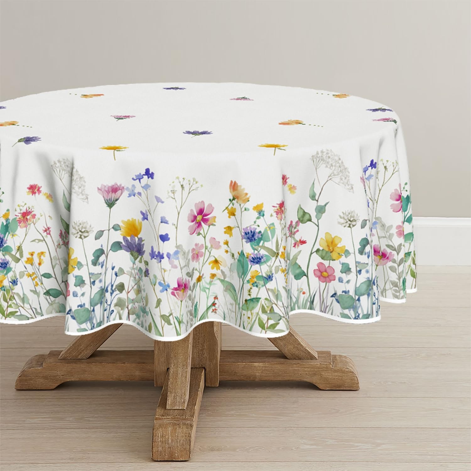 Spring Tablecloth 70Ã—70 Inch Round, Colorful Wild 70" x 70" (Round) White