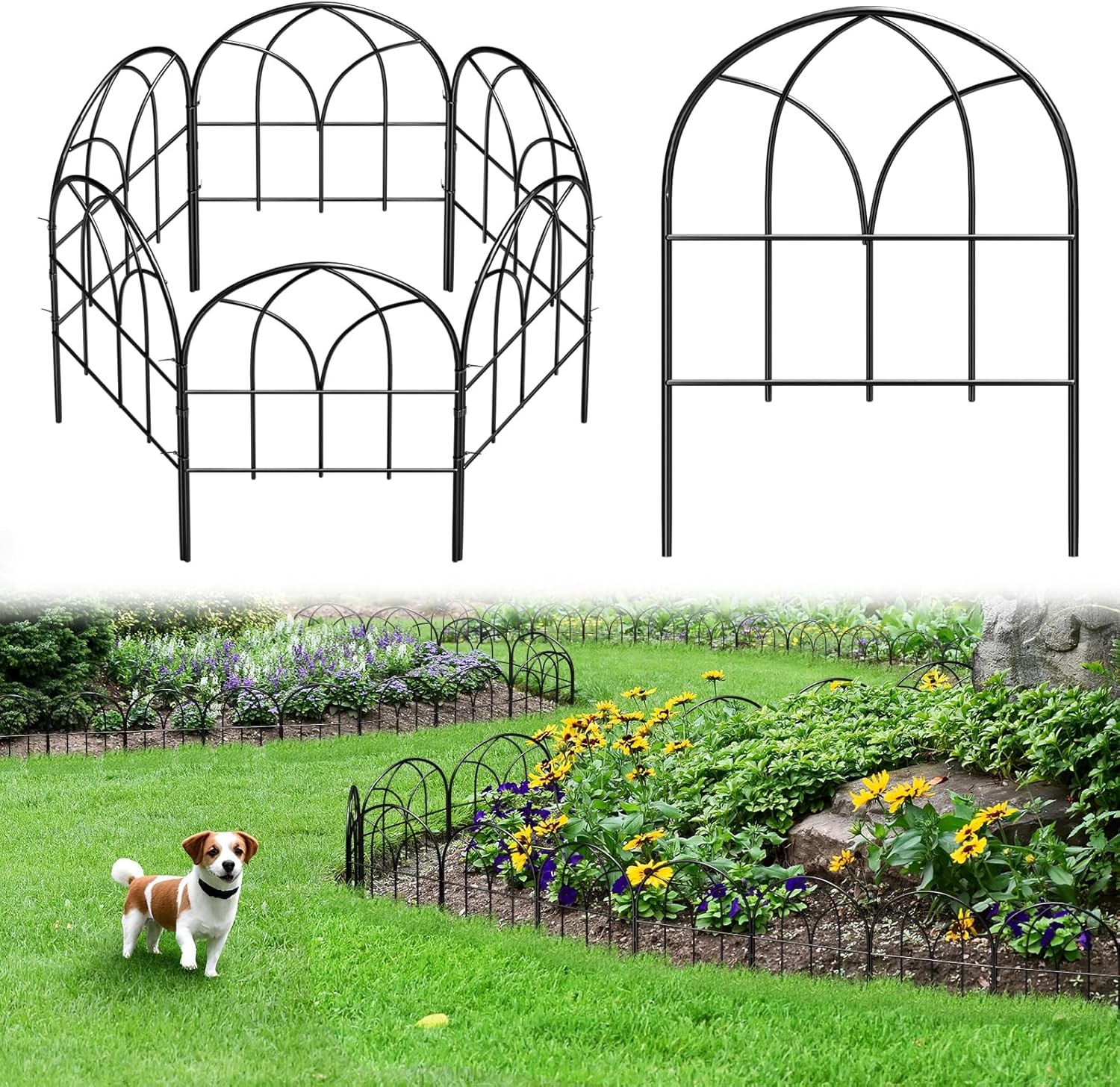 Small Garden Fence Animal Barrier, W12.55*H16.53 Decorative Fence Panel, No Dig