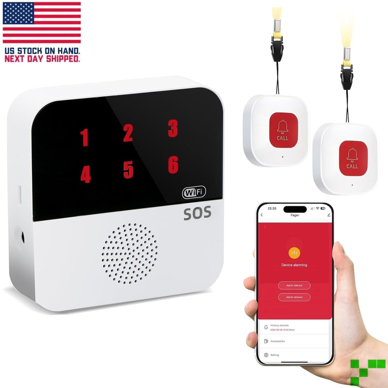 Wireless Caregiver Pager Life Alert System for Seniors No Monthly Fee, Wi-Fi APP