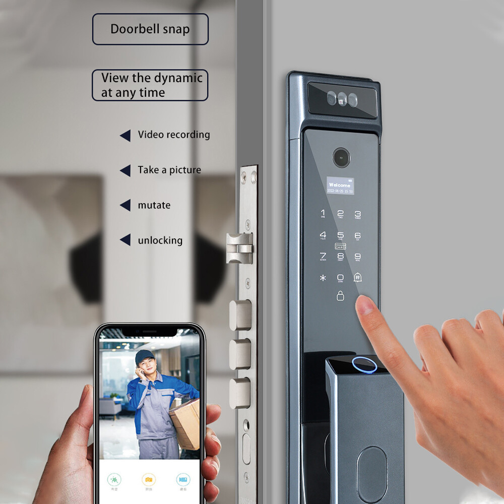 3D Face Recognition Fingerprint Password Smart Door Lock with Camera Security