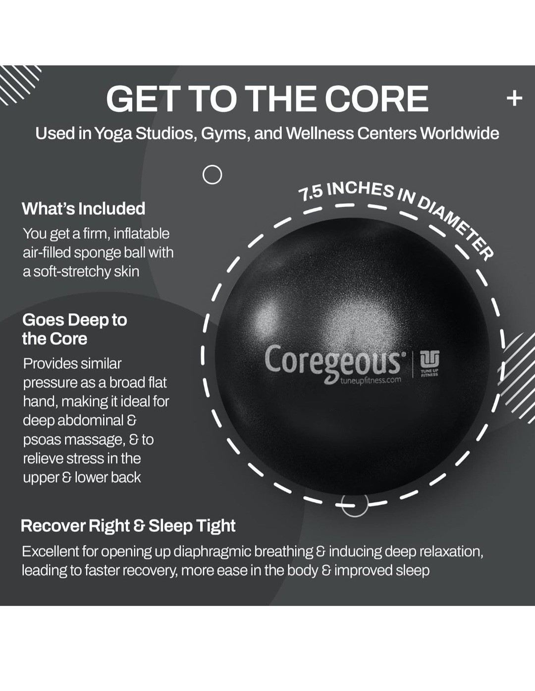 Tune Up Fitness NEW Coregeous Ball Massage Abdominal Back Psoas Release GRAPHITE