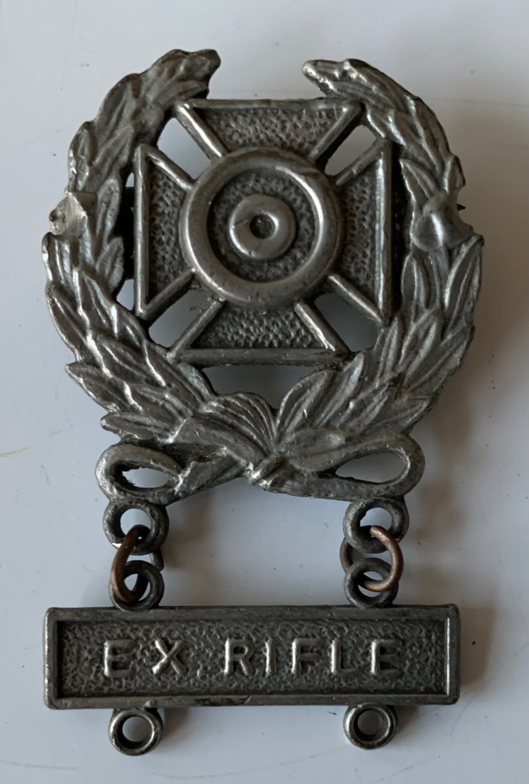 Original WW II 2 US Army Sterling Silver EX Rifle Marksman Medal Pin Bar *read