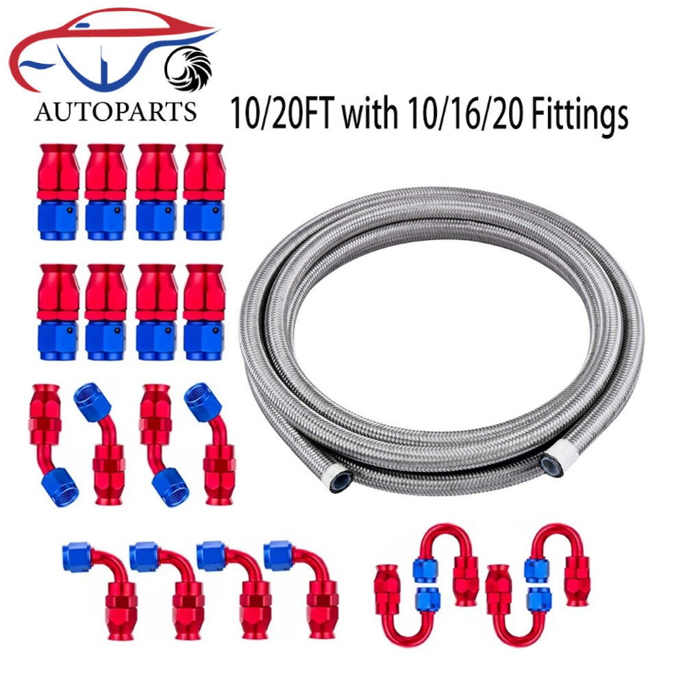 4AN-6AN-8AN-10AN Nylon Braided PTFE Fuel Line 10FT 20FT with 20 Fitting Hose Kit
