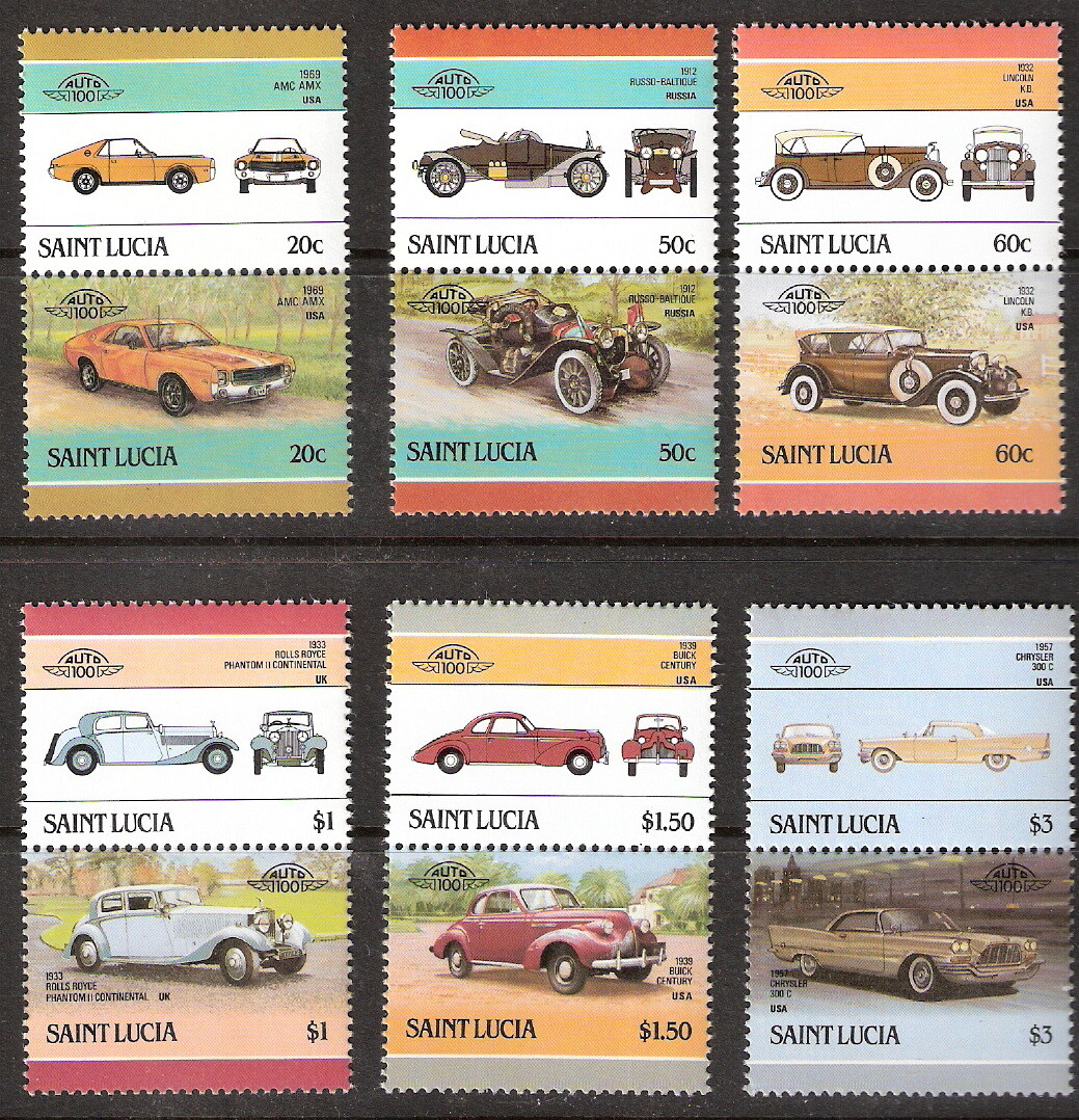St Lucia 1986 Cars Autos Se-Tenant Pairs Complete Set Six (6) MNH (SC# 850-856)
