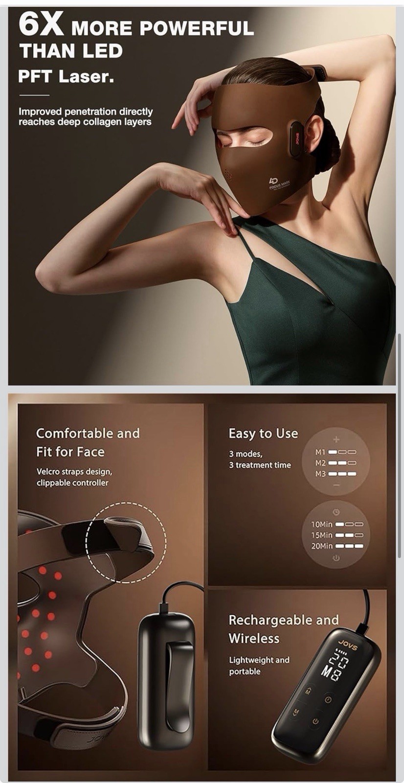 JOVS 4D Laser Light Therapy Mask - Red Light Therapy for Face, Led Face Mask