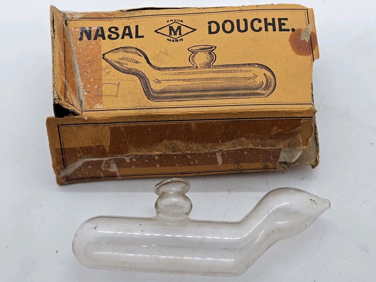 Pair of Antique Victorian Glass Nasal Douche Medical Devices with Original Boxes