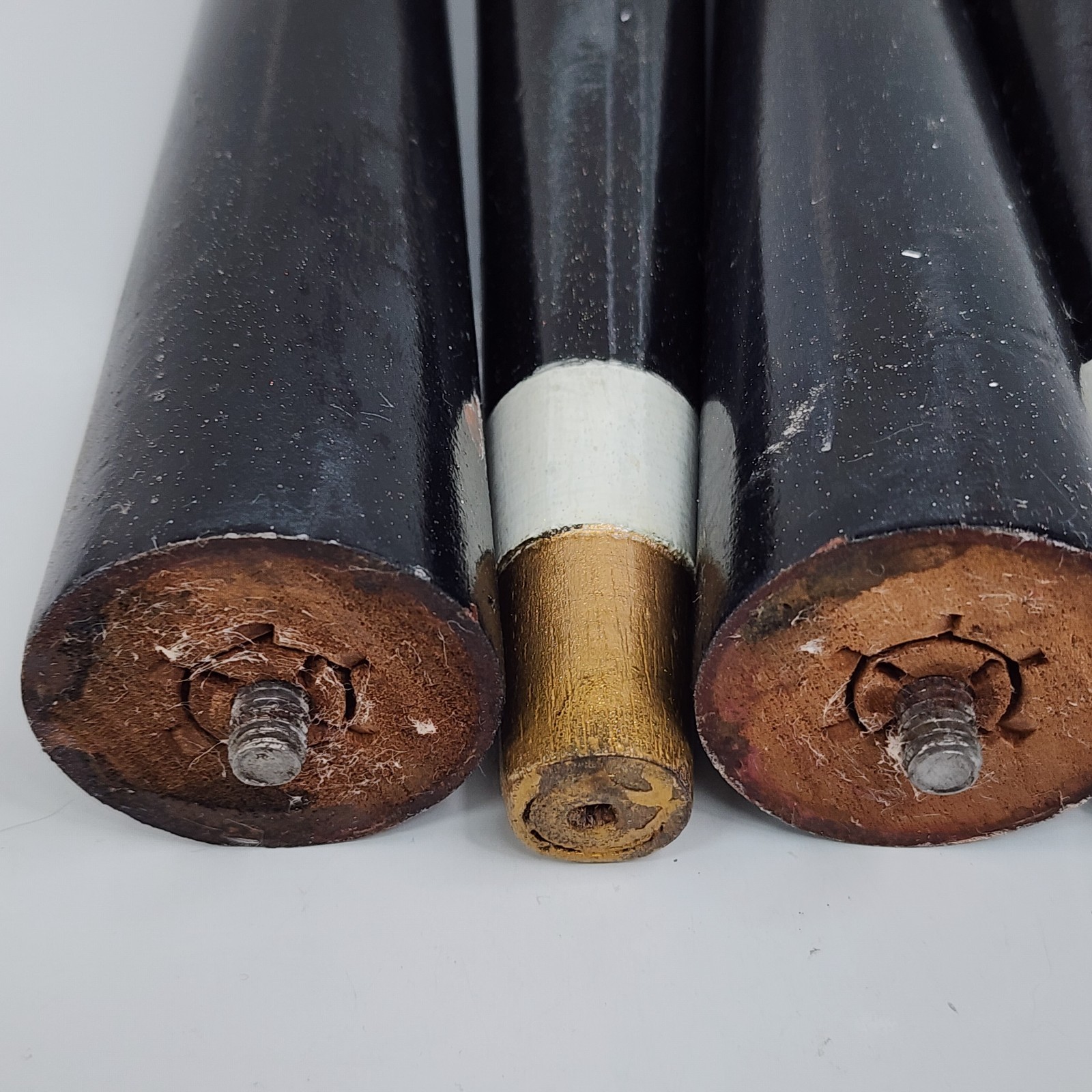 Vintage MCM Tapered Wood Furniture Legs 12" Black Brass Caps Mid Century Modern