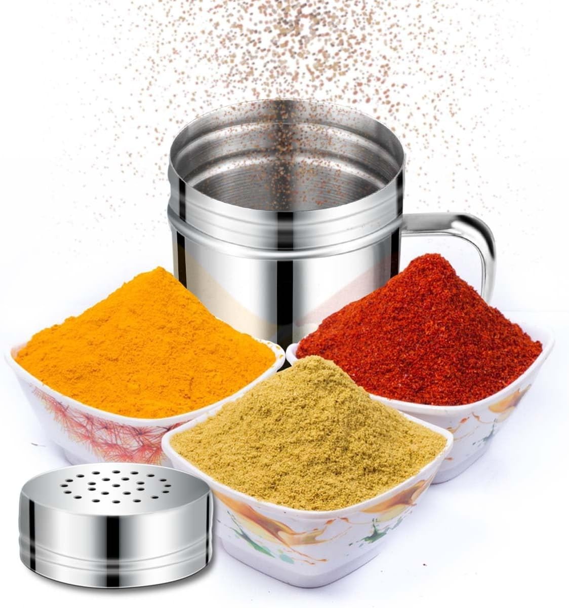 Stainless Steel Dredge Shaker Spice Shakers with Handle Powdered Sugar Shaker Pe