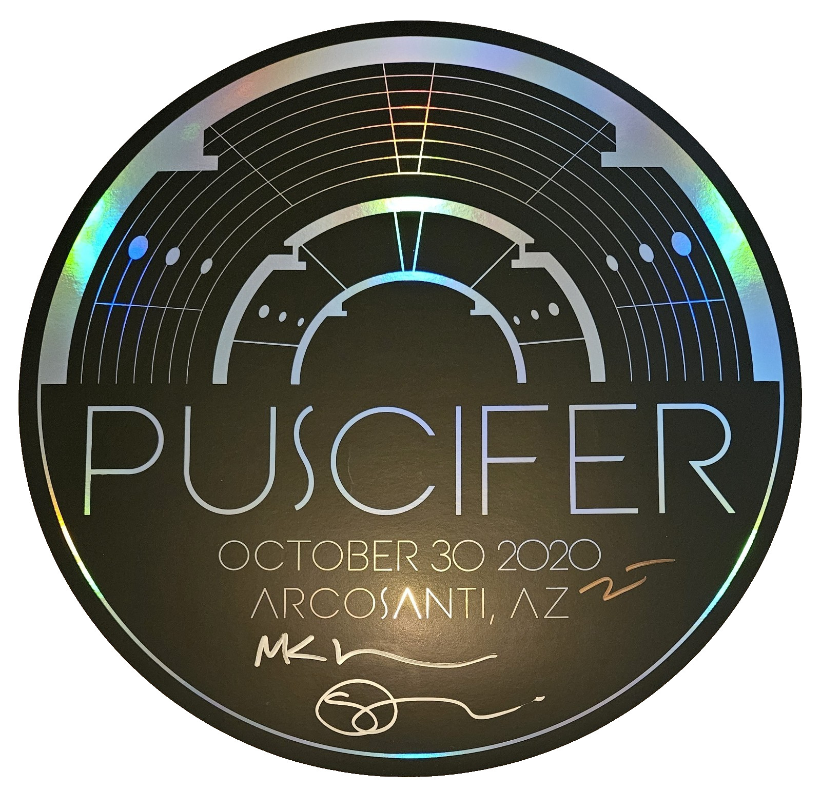 Puscifer Band Signed Round Poster #/500 Arcosanti Rainbow Foil 2020 Mint #G37