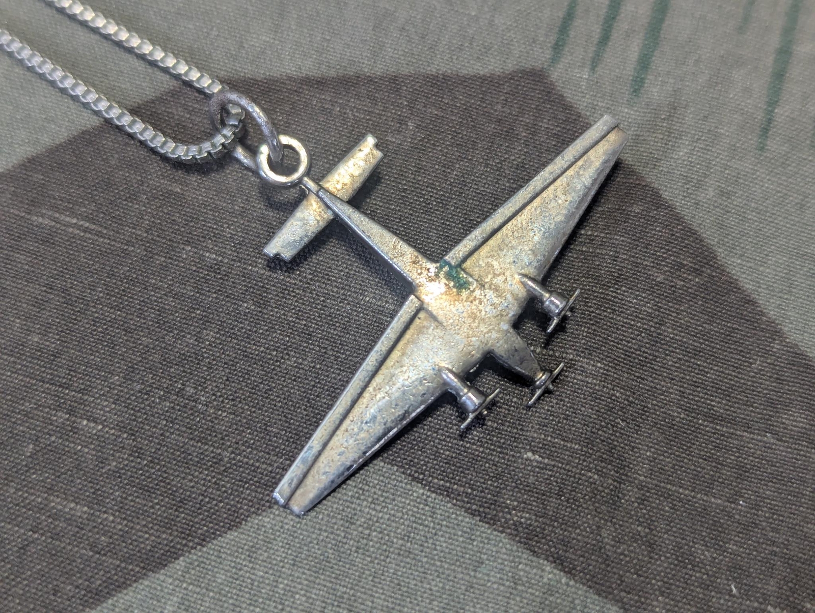 WWII German Junkers JU52 Airplane Necklace Sweetheart Plane Silver? 1940s Vtg