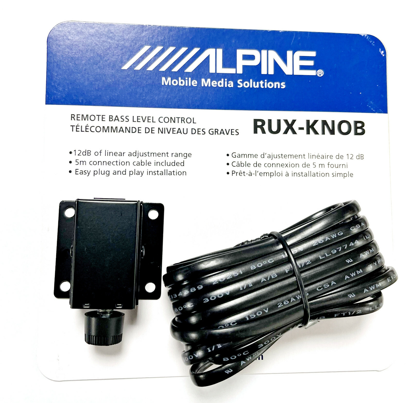 Alpine RUX-KNOB Remote Bass Level Control with 5m Connection Cable New Original