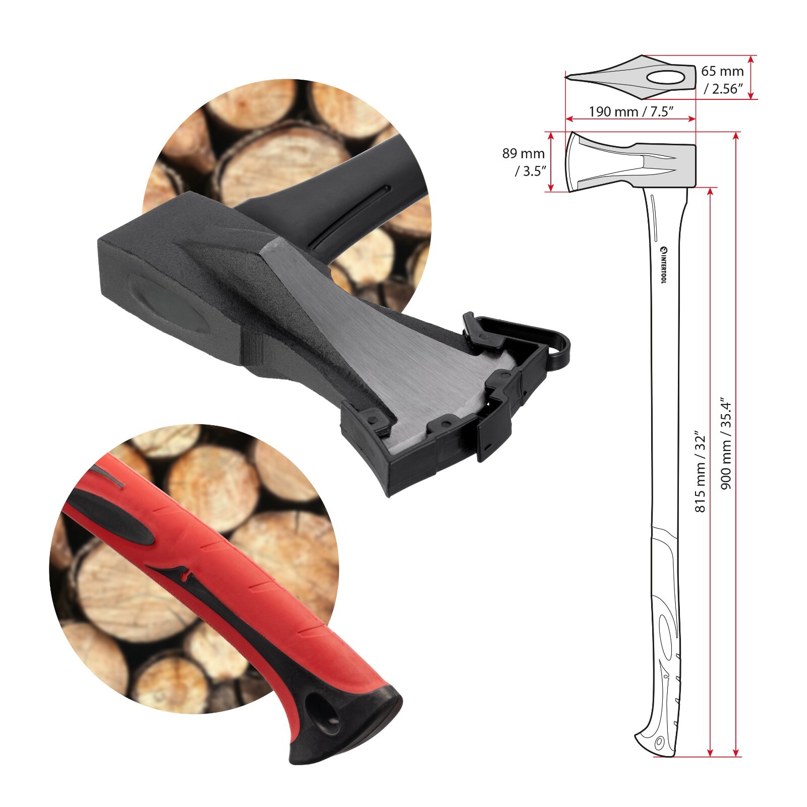 INTERTOOL 35-inch Splitting Maul, Axe, 5 lb Shock Absorbing Handle HT08-0275