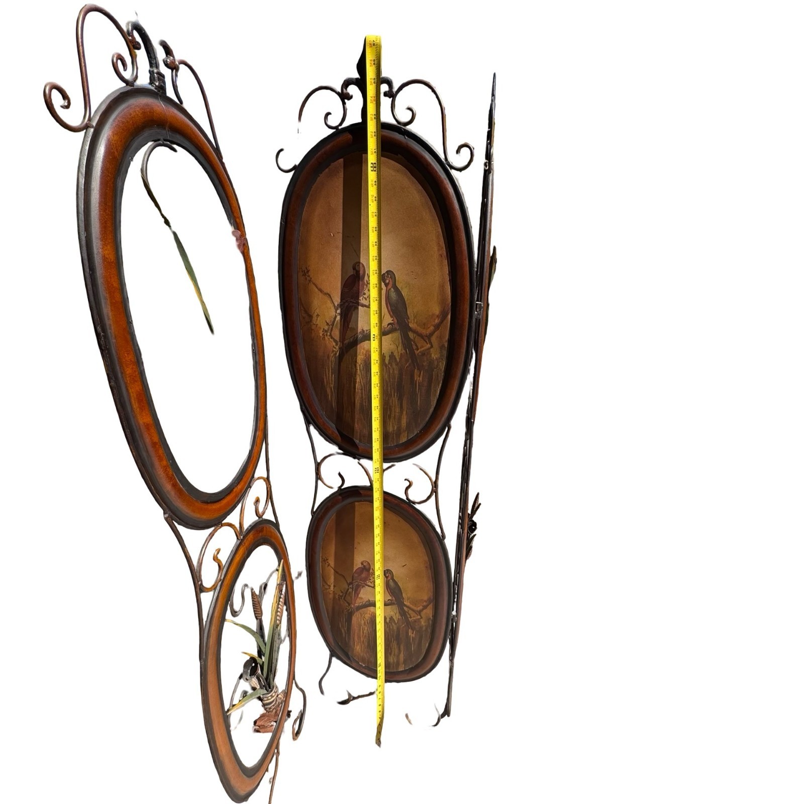 Tropical Parrots Decorative Iron Folding Screen Room Divider Painted Panel Birds