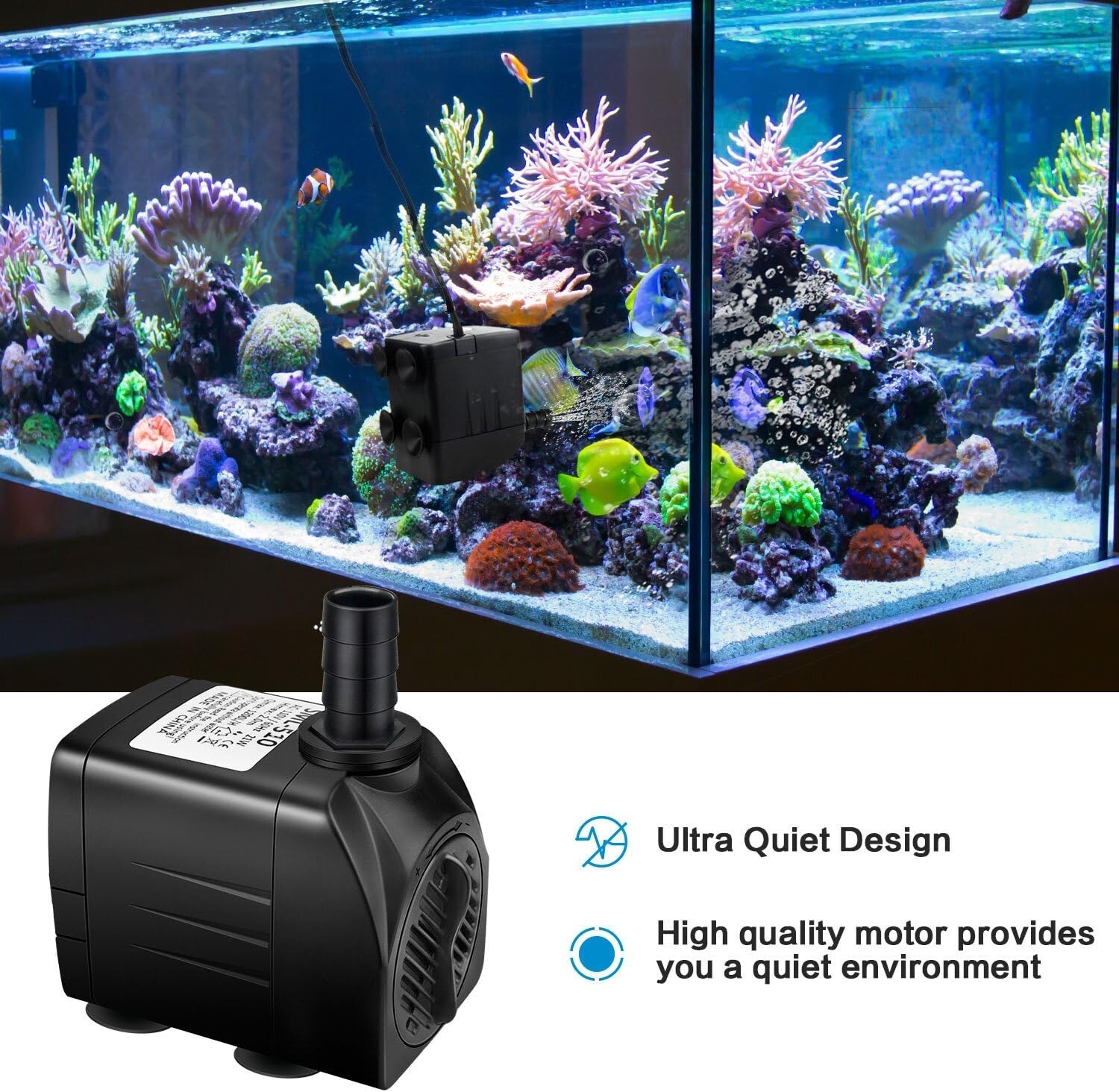 160GPH Aquarium Water Pump Adjustable Submersible Pump for Fish Tank Statuar