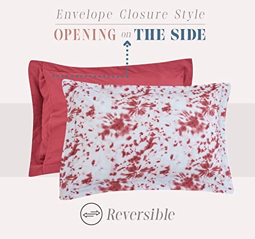 Reversible 10-Piece Comforter Set, Tie-Dye Print, Decorative King Burgundy