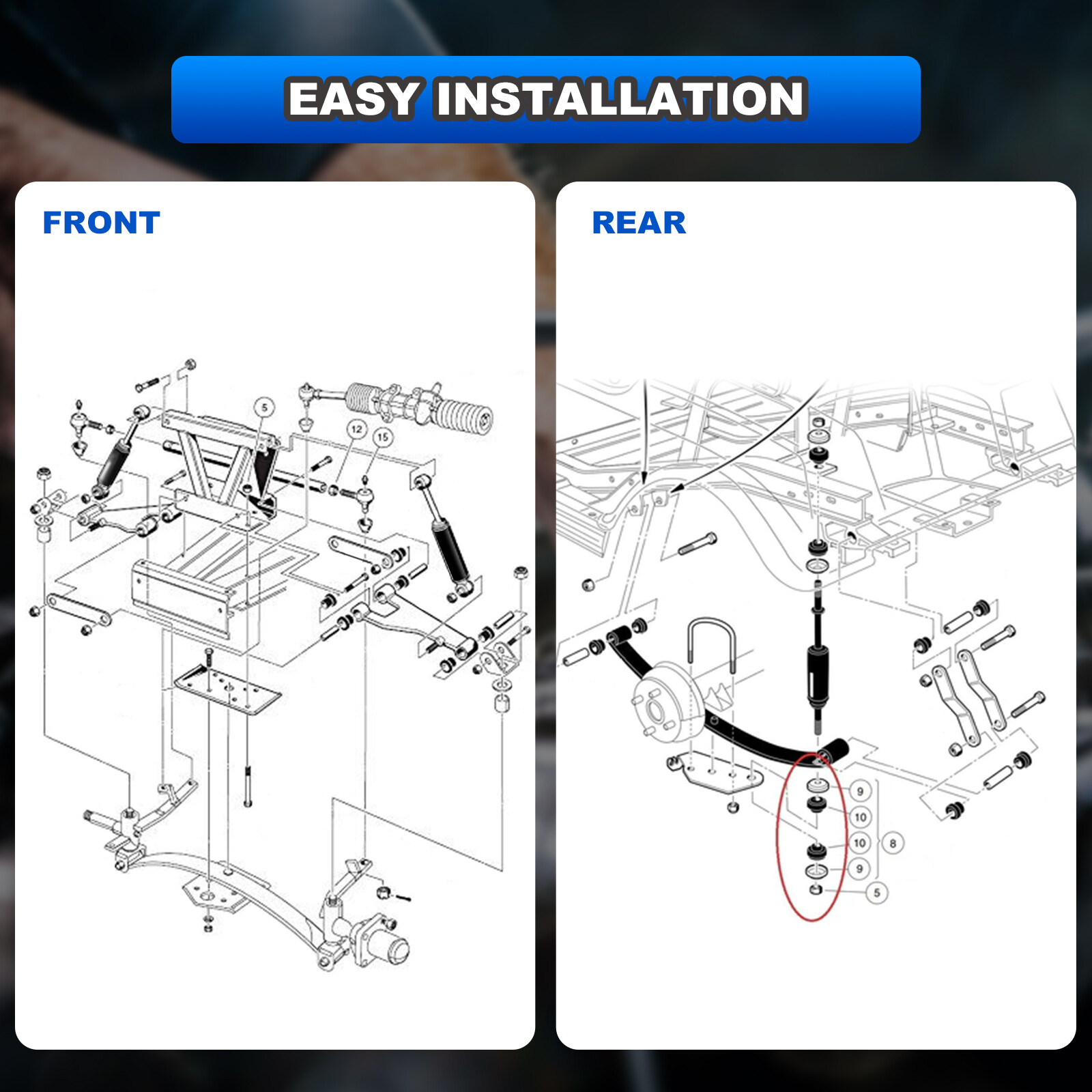 Golf Cart Front Rear Shock Absorber For Club Car DS 1988-up Precedent 2004-up