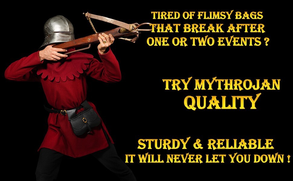 Medieval Leather Belt Pouch with Buckle Loop Reenactment Costume Bag Black