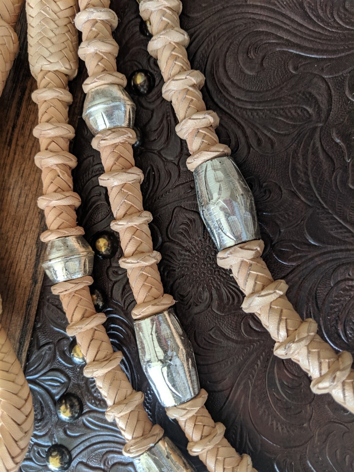 Romel Reins - Light Oil Leather - Hand Braided - Silver Ferrule