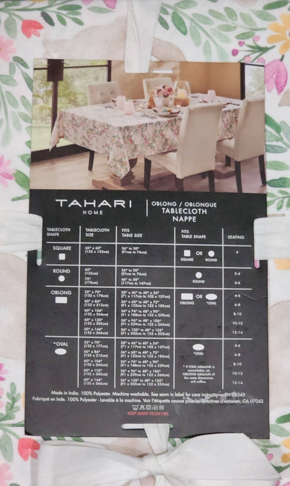 Tahari Floral Bunny Easter Tablecloth 60x120 Oblong Pastel Spring Garden PRETTY