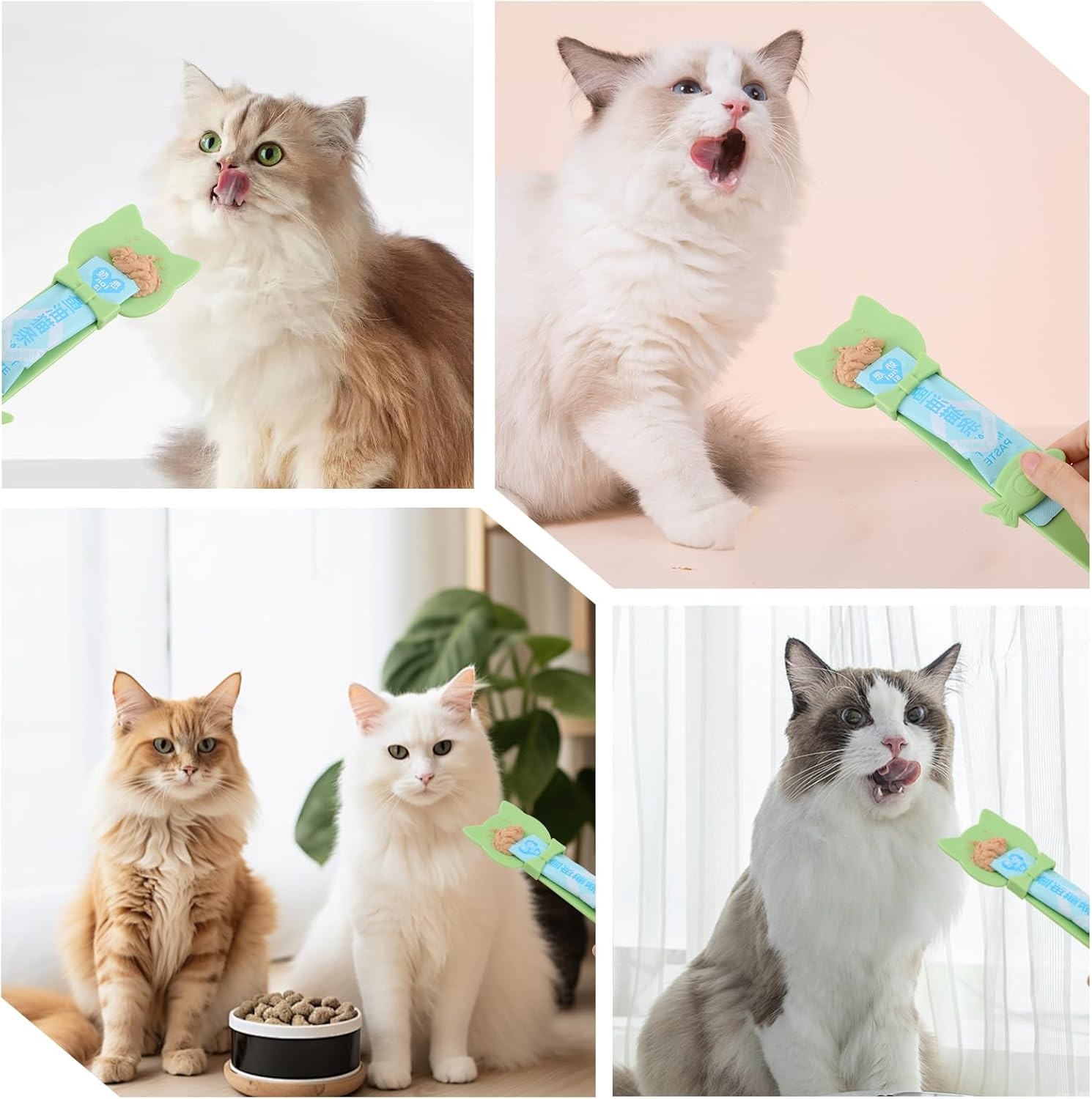 Cat Treat Spoon Squeeze Feeder, Durable Churu Spoon for Wet Food & Snacks, Green