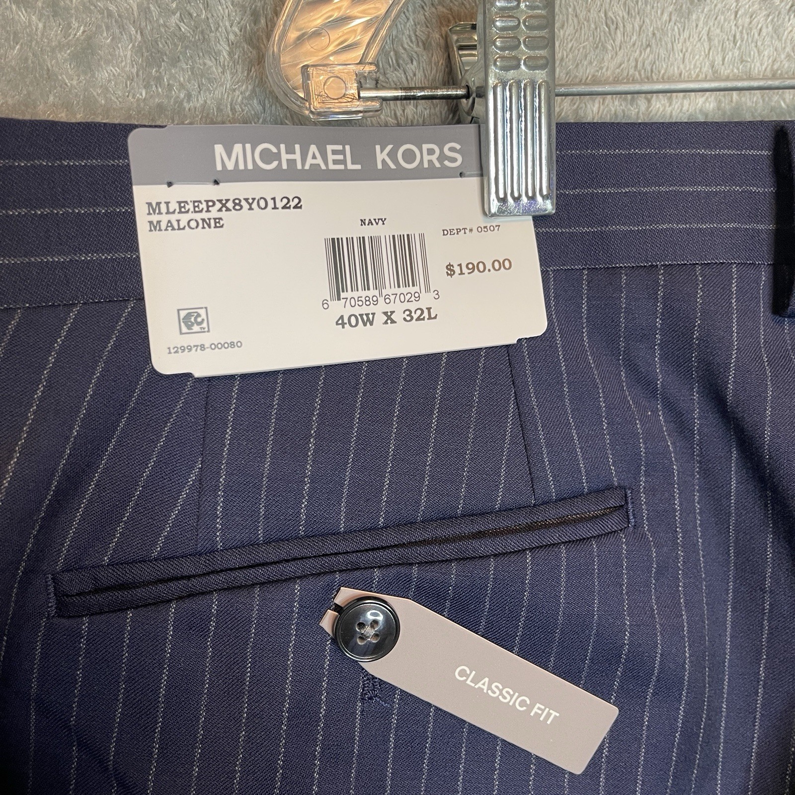 Michael Kors Malone Pinstripe Dress Pant Navy Blue Stretch Wool Blend Classic