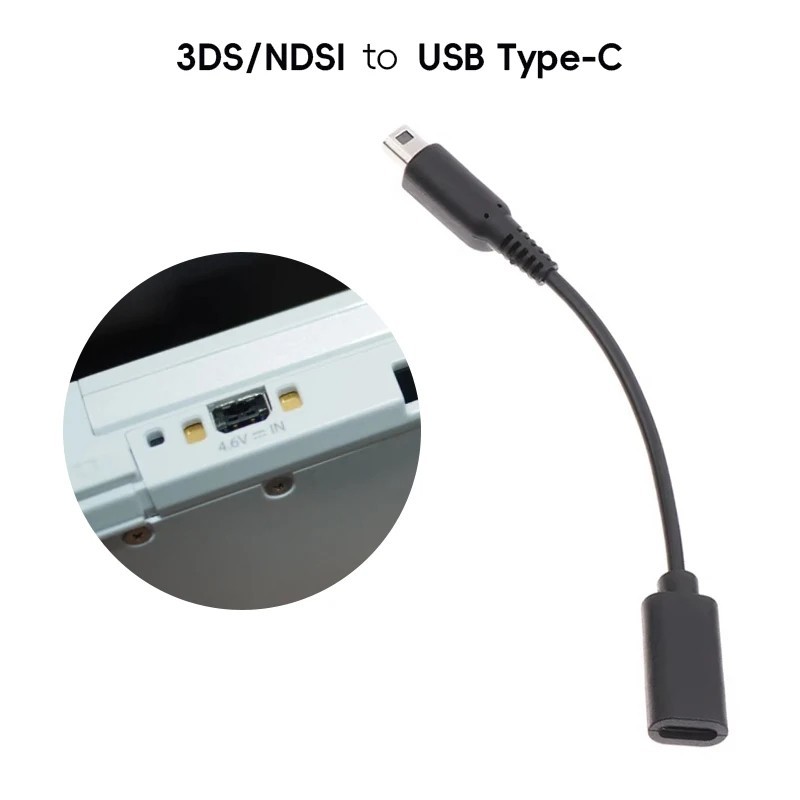 USB Type-C Adapter Converter Charger Cable for Nintendo New/3DS/2DS/DSi/XL/LL