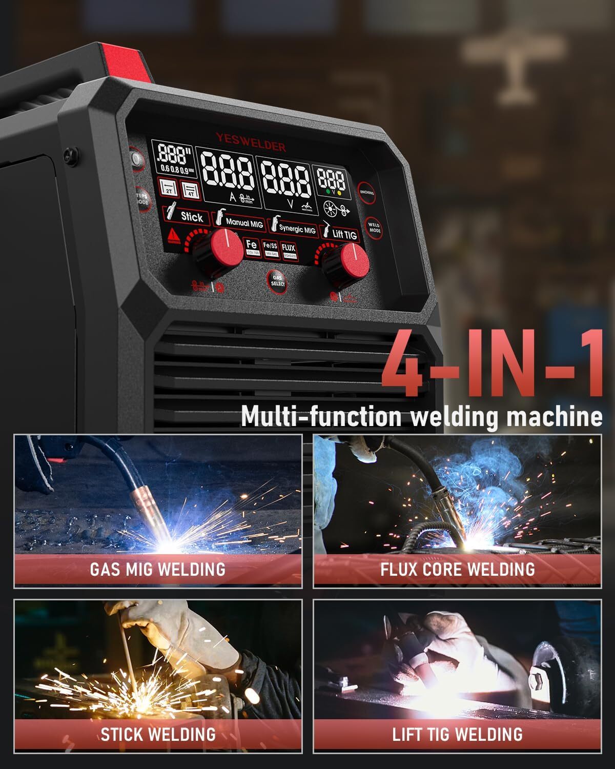 Flux Core MIG/Gas MIG/Lift TIG/Stick 4 in 1 Multi-process Welding Machine