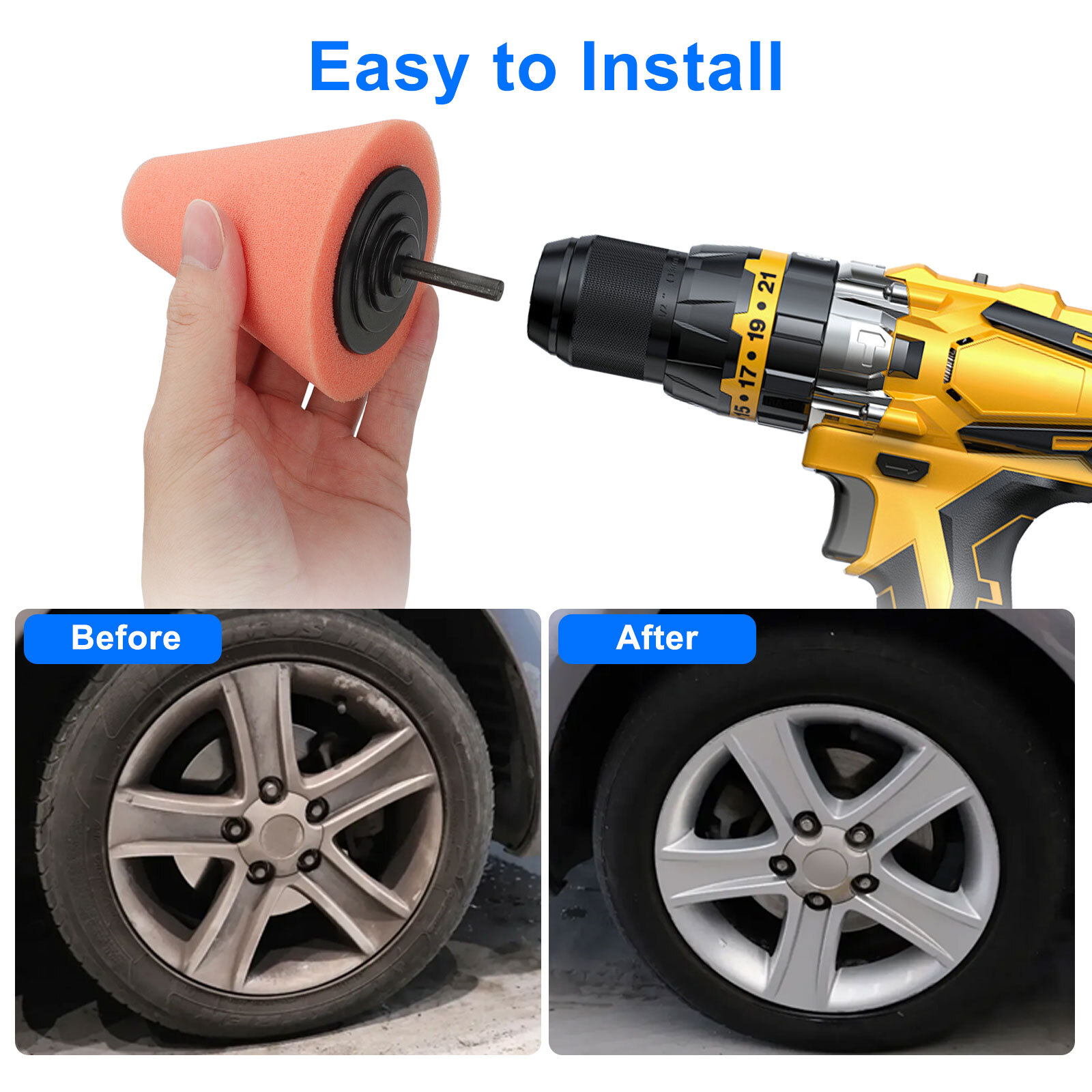 Car Polisher Kit, 7Pcs Wheel Buffing Polishing Sponge Ball for Wheel Hub Care