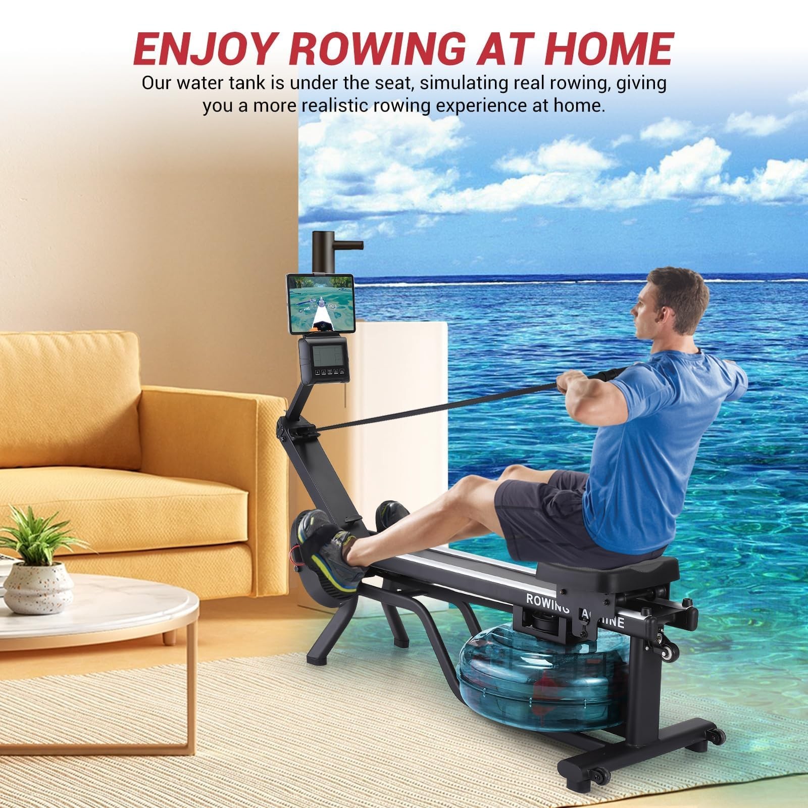 Water Rowing Machines ,380 LBS Foldable Rower Machine for Full Body Workout Home