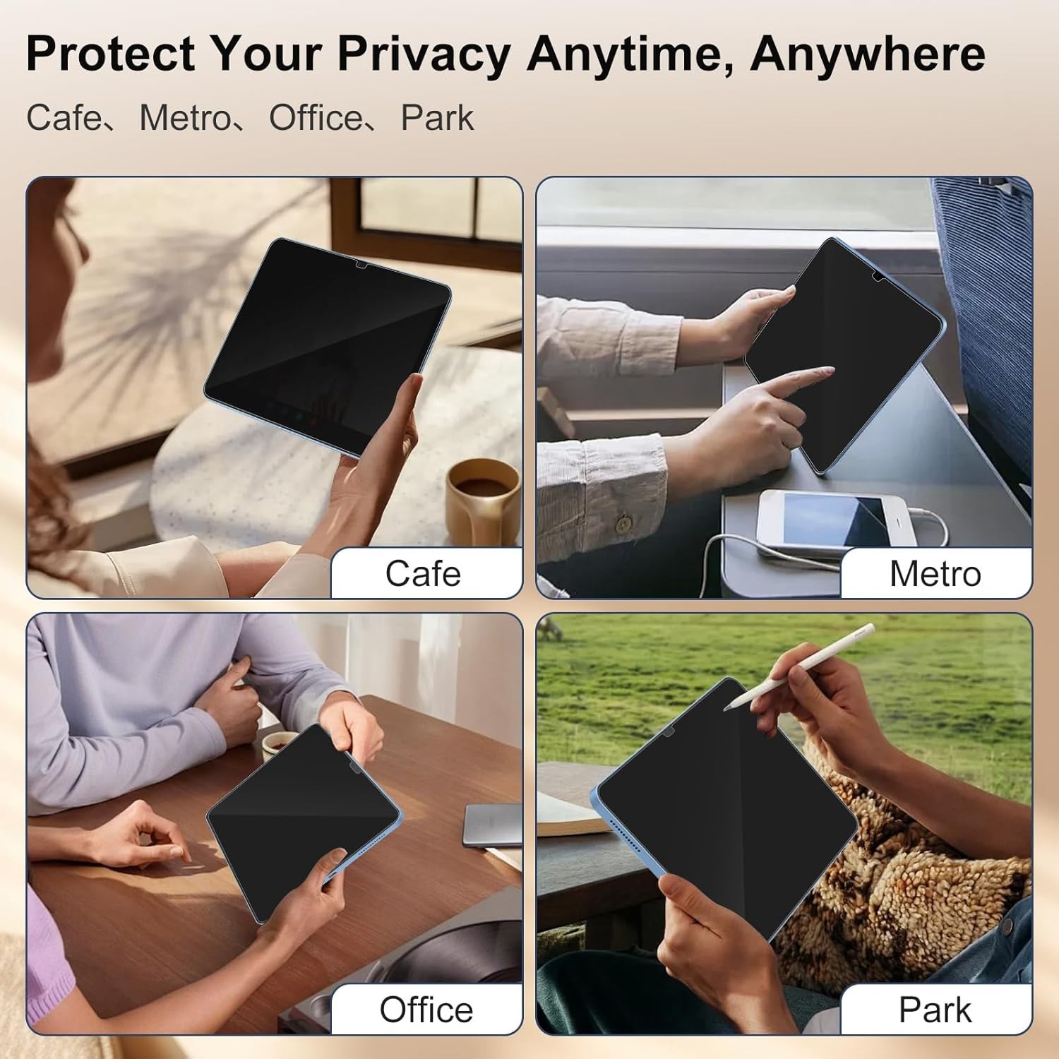 360° 4 Way Privacy Screen Protector for iPad A16 11th/ 10th Generation (11/10.9)