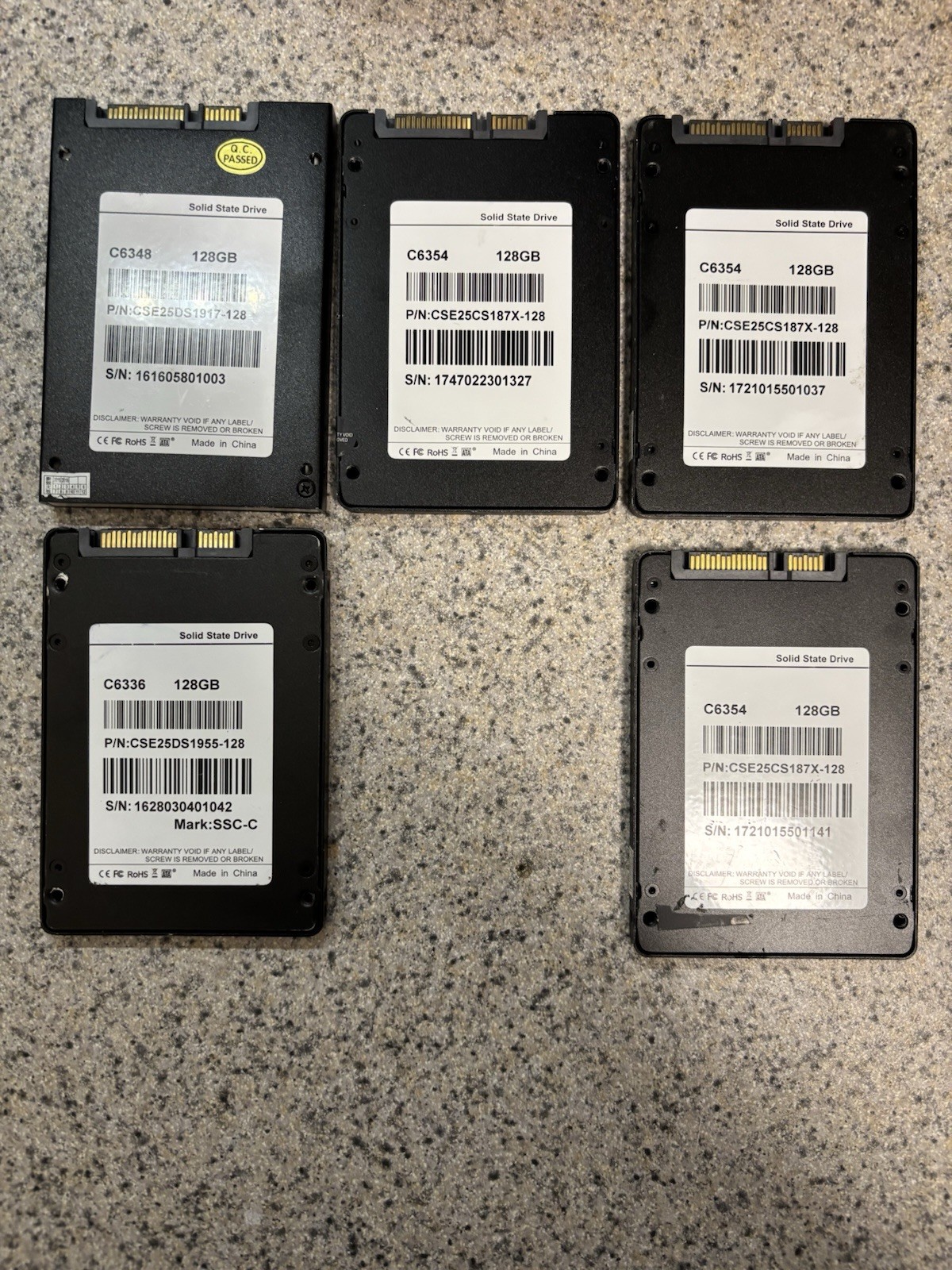 Lot 5  128gb ssd Drives. Cleaned And Tested Good