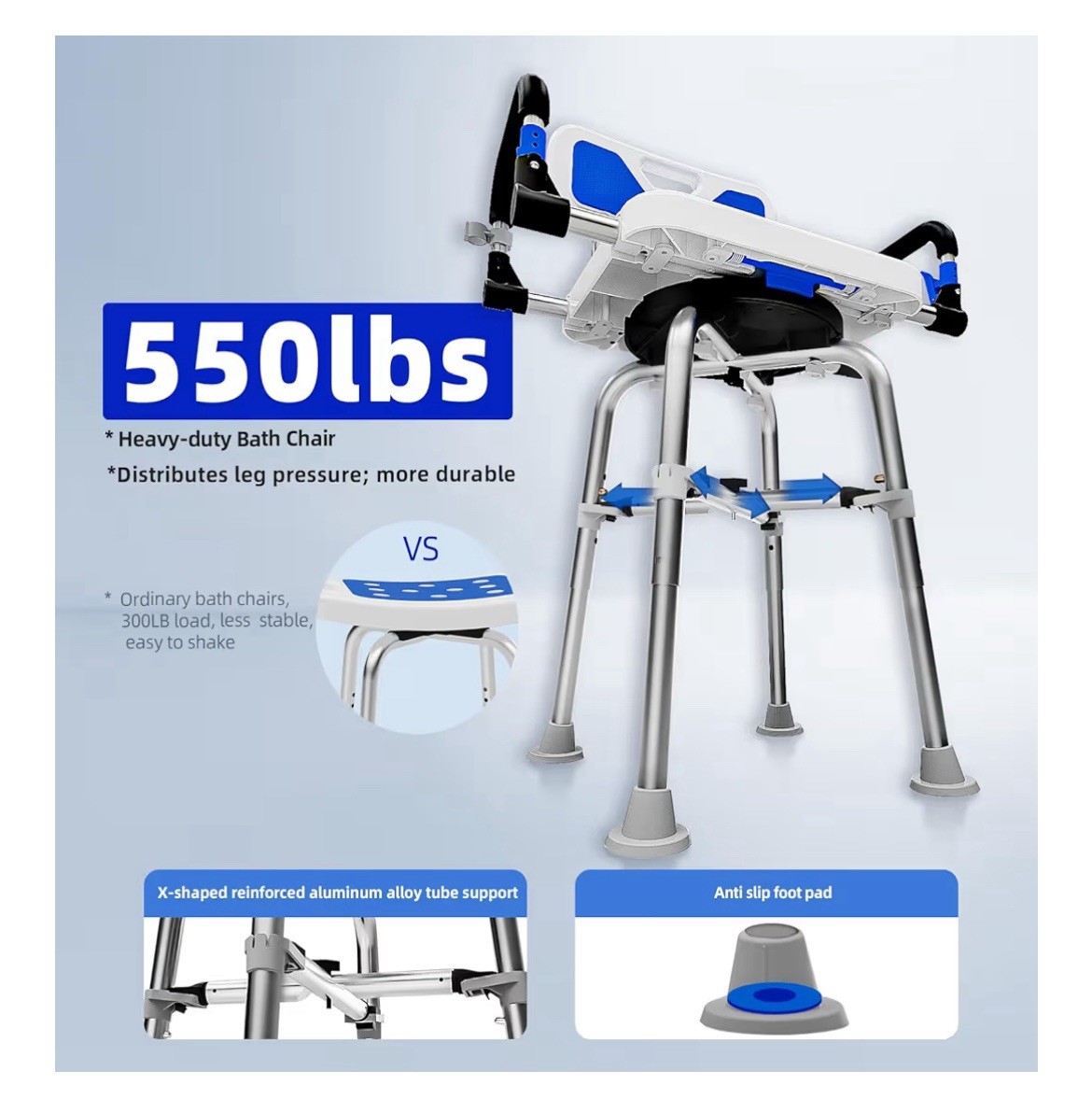 Swive Shower Chair with Arms and Back Heavy Duty 500 lbs for shower bath