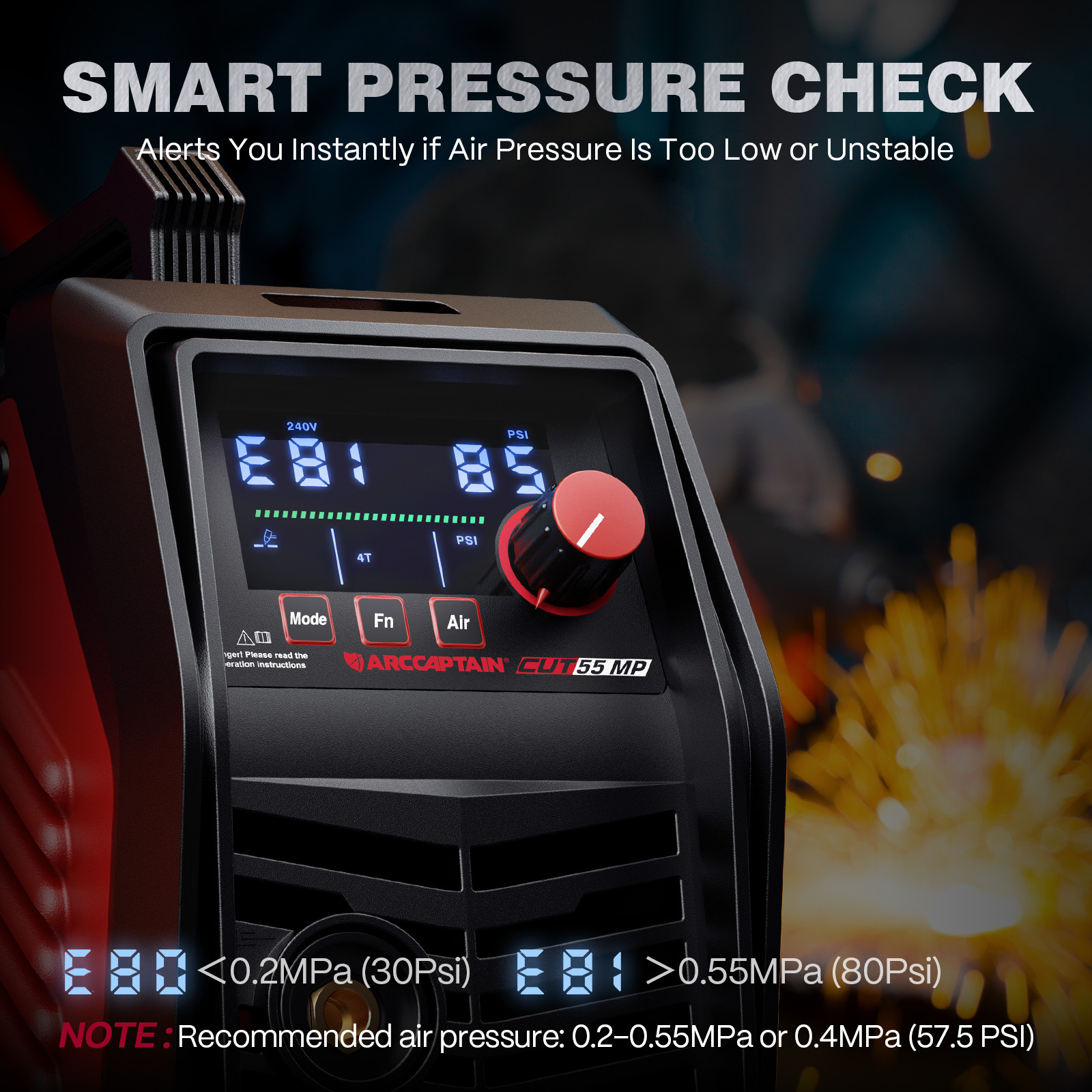 ARCCAPTAIN 55Amp Plasma Cutter Blowback Non-HF Pilot Arc Plasma Cutting Machine