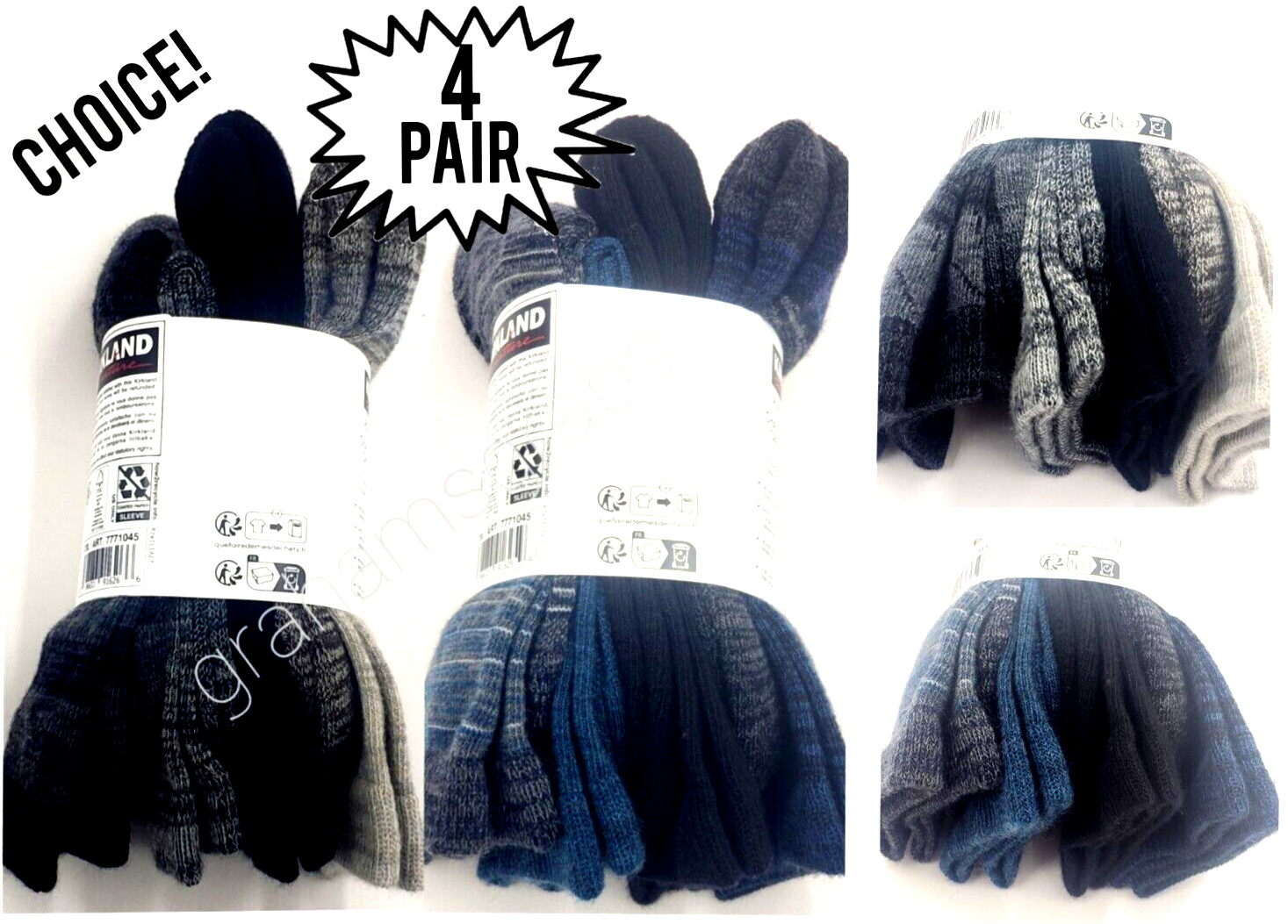 KIRKLAND LADIES WOMENS EXTRA FINE MERINO WOOL BLEND CREW SOCKS (4 PAIR) CHOICE!